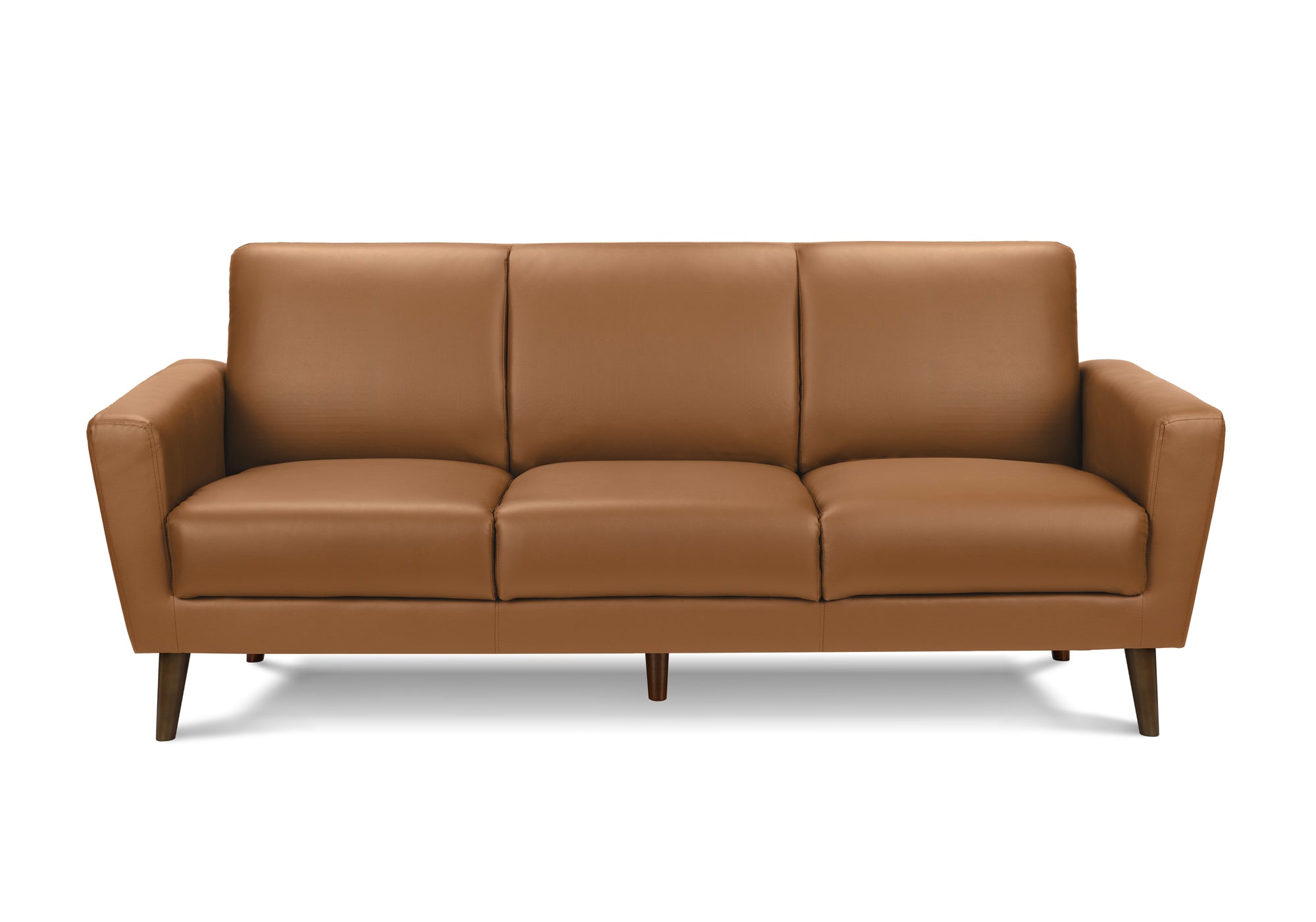 MN-F468J23710    Sofa, 77"l, Upholstered, Solid Wood Legs, Brown Leather-look, Walnut Solid Wood Legs, Mid Century