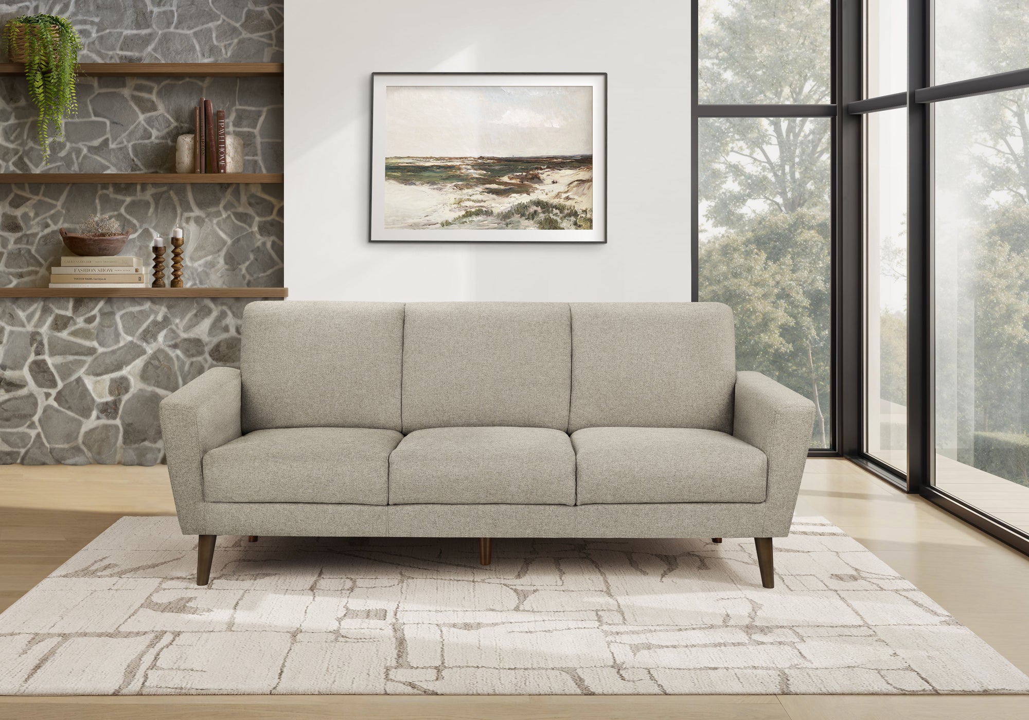 MN-F468J23L31    Sofa, 77"l, Upholstered, Solid Wood Legs, Light Brown Fabric, Contemporary, Modern