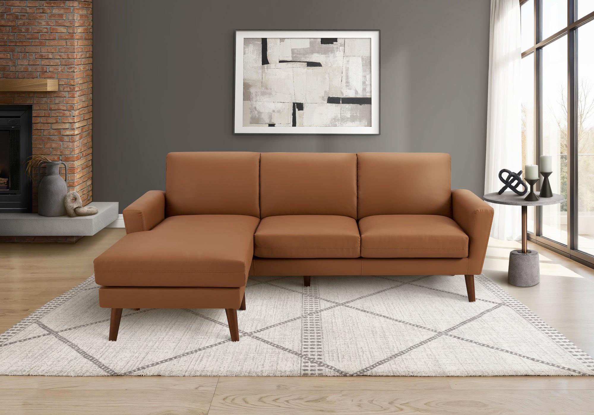 MN-498J24710    Sofa Lounger, 86" Wide, Upholstered, Walnut Solid Wood Legs, Mid Century