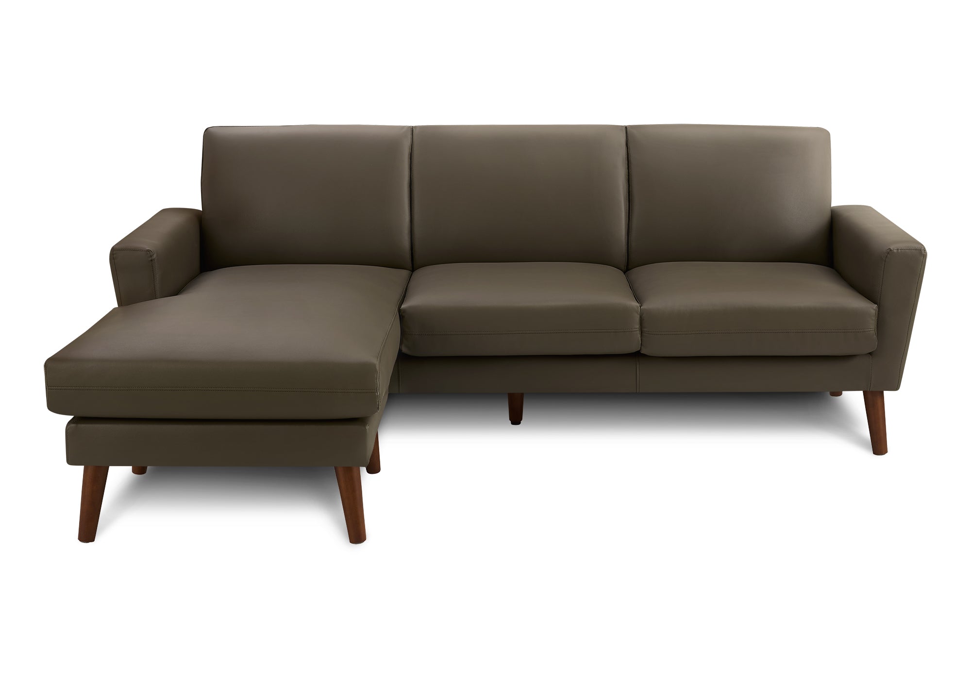 MN-508J24A08    Sofa Lounger, 86" Wide, Upholstered, Chaise Lounge, Dark Brown Leather Look, Walnut Solid Wood Legs, Mid Century, Modern