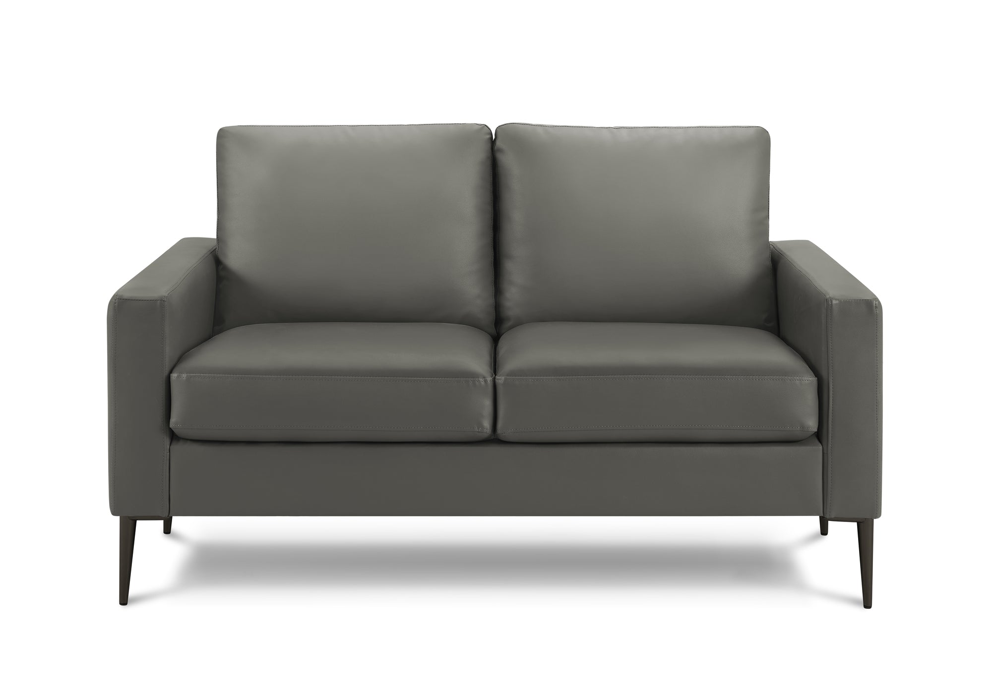 MN-548J32A02    Love Seat, 58" L, Upholstered, Living Room, Dark Grey Leather Look, Black Metal Legs, Contemporary, Modern