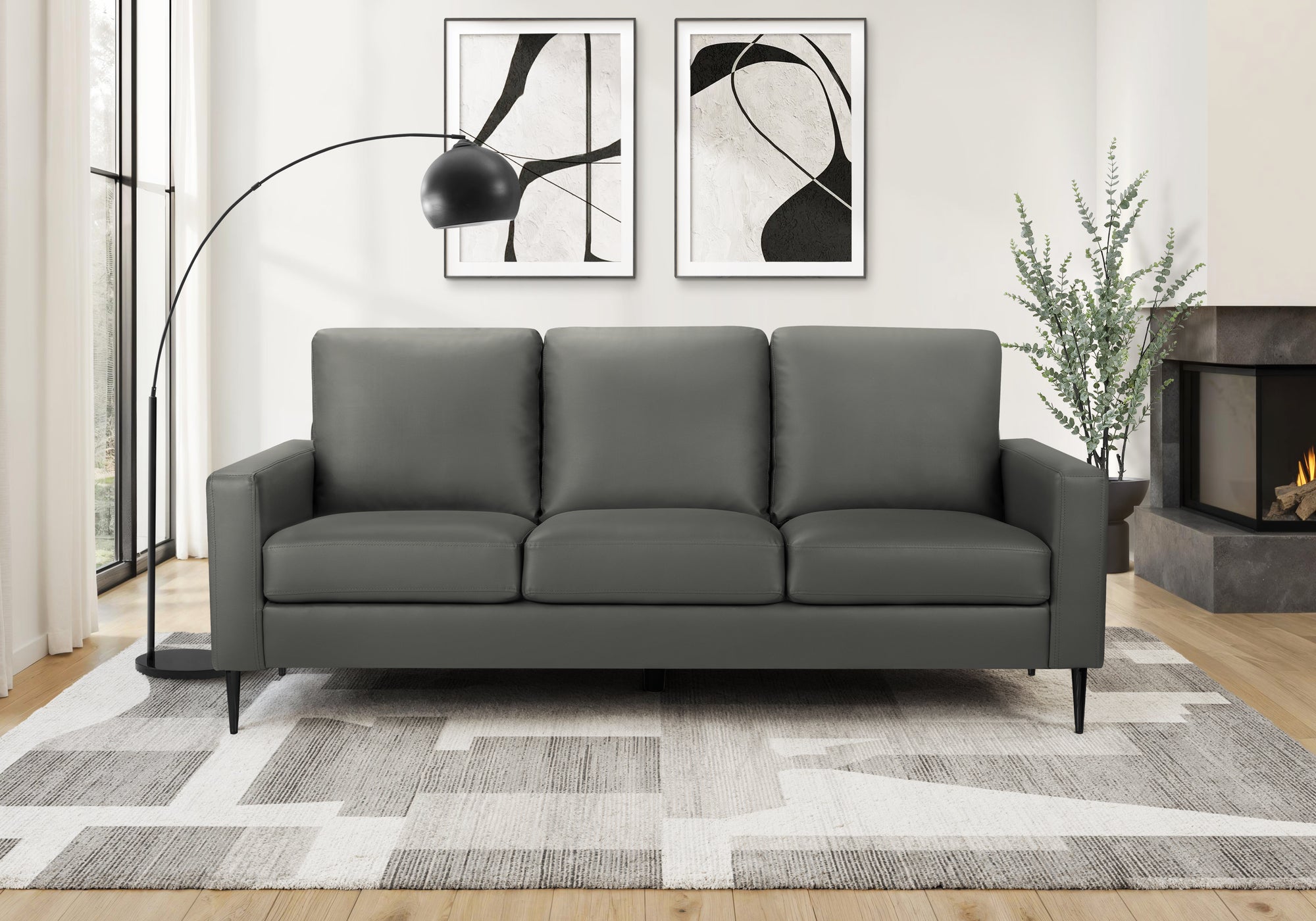 MN-568J33A02    Sofa, 75"l, Upholstered, Metal Legs, Grey Leather-look, Contemporary, Modern