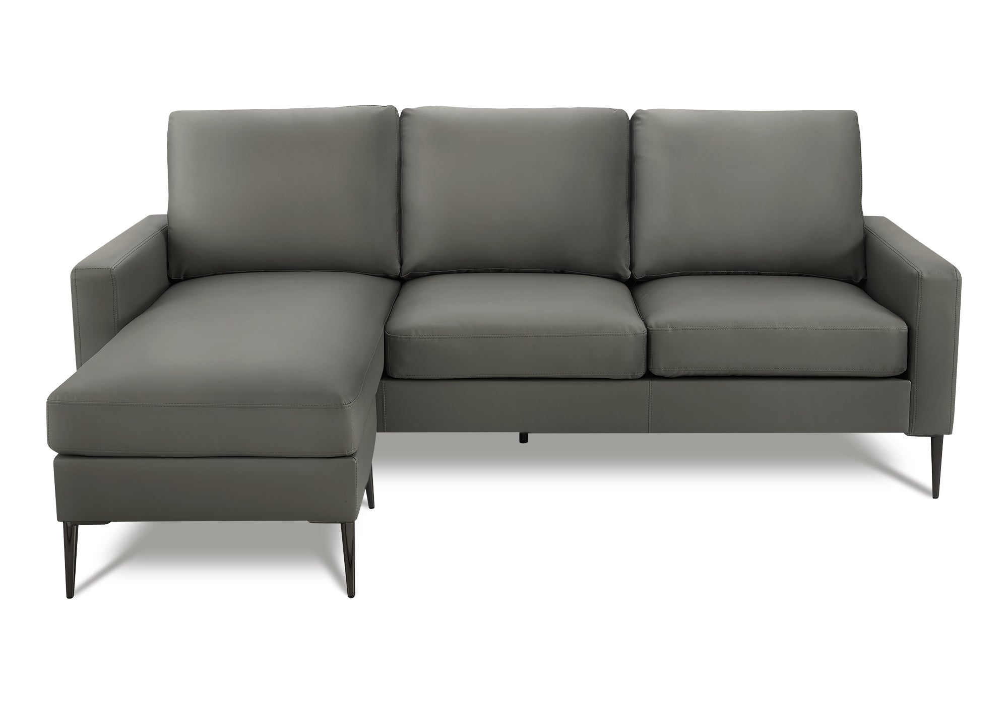 MN-S598J34A02    Sofa Lounger, 85" Wide, Upholstered, Chaise Lounge, Dark Grey Leather Look, Black Metal Legs, Modern, Contemporary