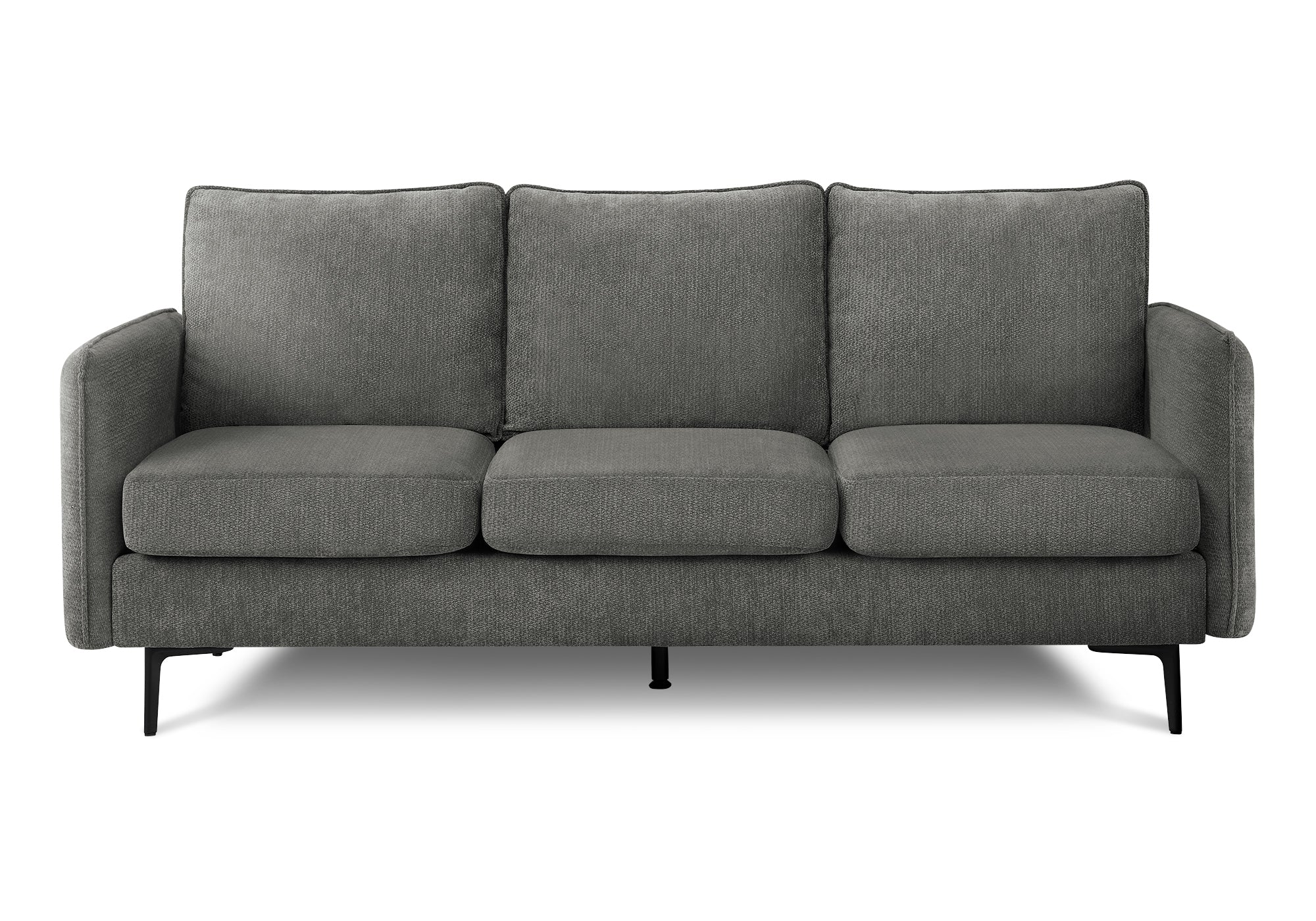 MN-T658K13C18    Sofa, 77"l, Upholstered, Metal Legs, Dark Grey Fabric, Black Metal Legs