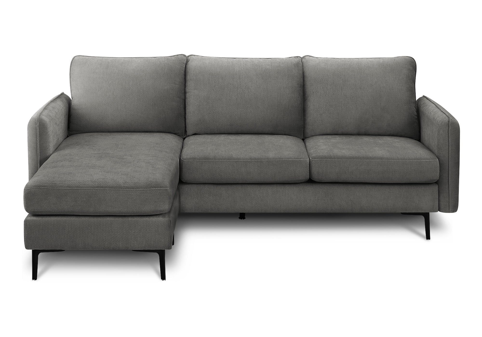 MN-678K14C18    Sofa Lounger, 85" Wide, Upholstered, Chaise Lounge, Grey Fabric, Black Metal Legs
