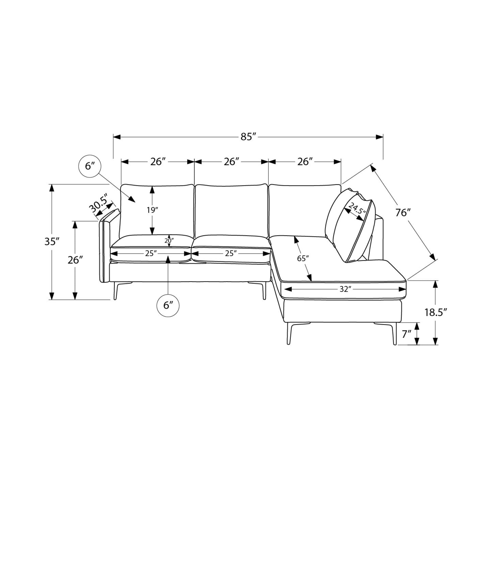 MN-698K15C04    Sofa Sectional, 86" Wide, Upholstered, Beige Fabric, Black Metal Legs