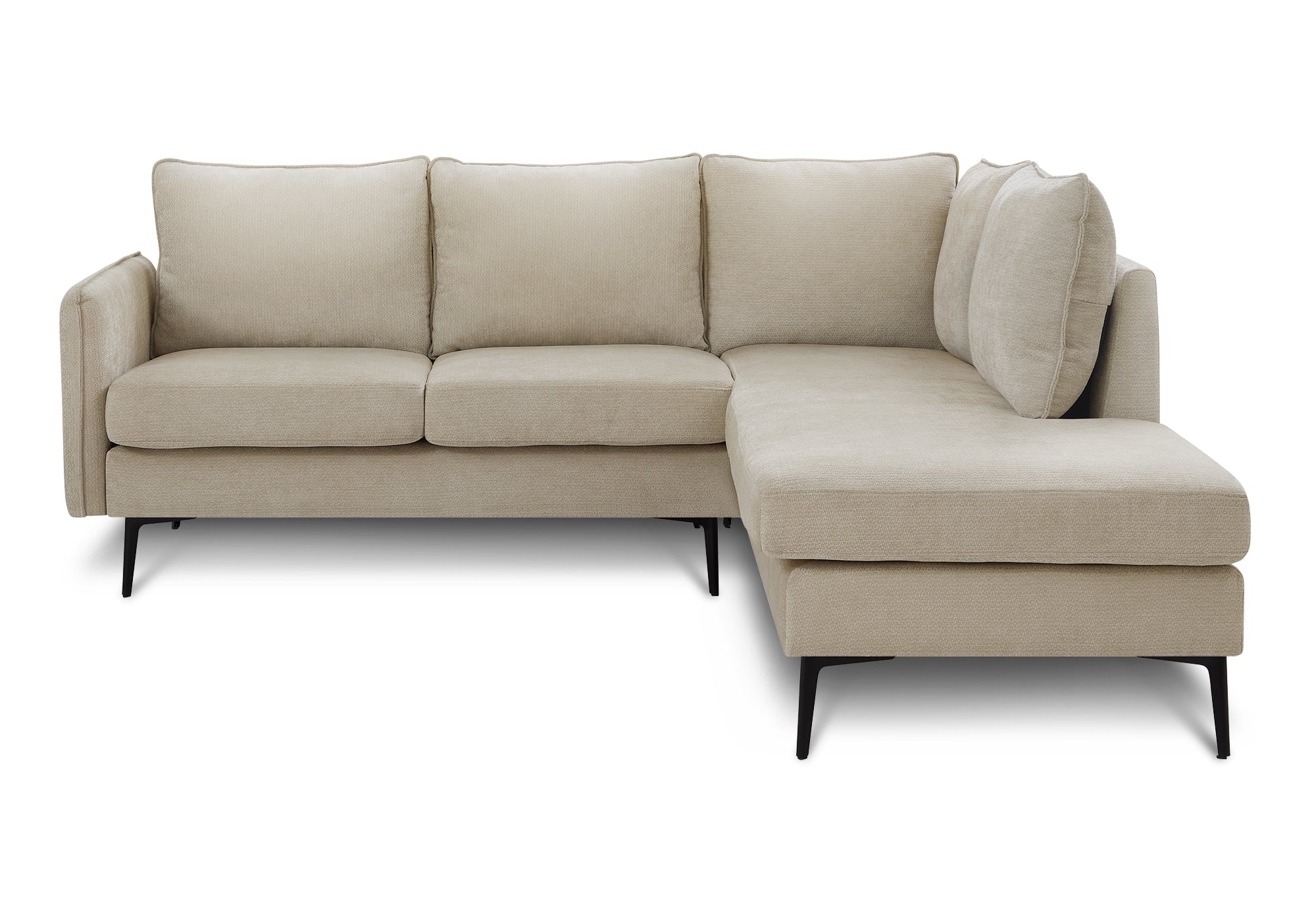MN-698K15C04    Sofa Sectional, 86" Wide, Upholstered, Beige Fabric, Black Metal Legs