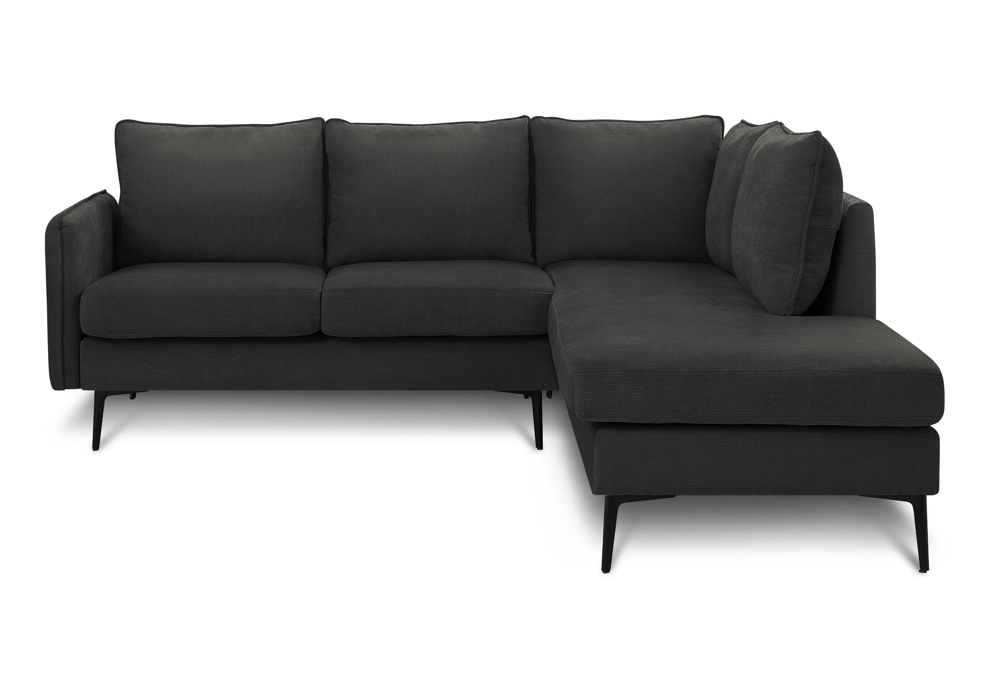 MN-718K15C20    Sofa Sectional, 86" Wide, Upholstered, Black Fabric, Black Metal Legs