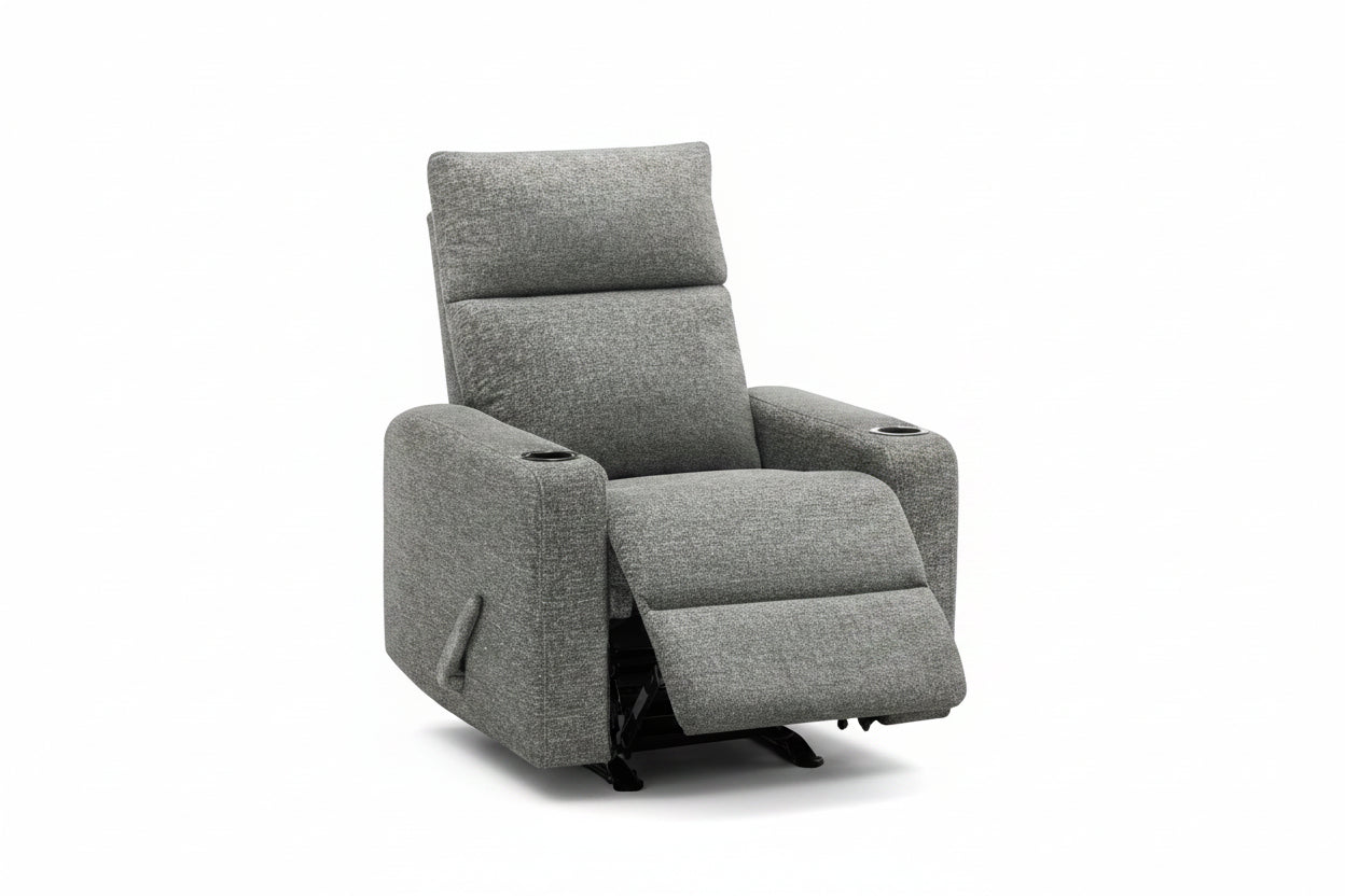 MN-728M11019    Reclining Chair, Small, Upholstered, Manual Rocker, Dark Grey Fabric, Contemporary