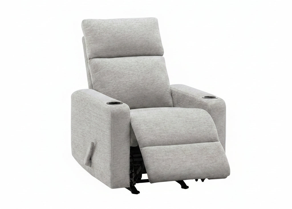 MN-738M11031    Reclining Chair, Swivel, Upholstered, Manual Rocker, Light Grey Fabric, Contemporary