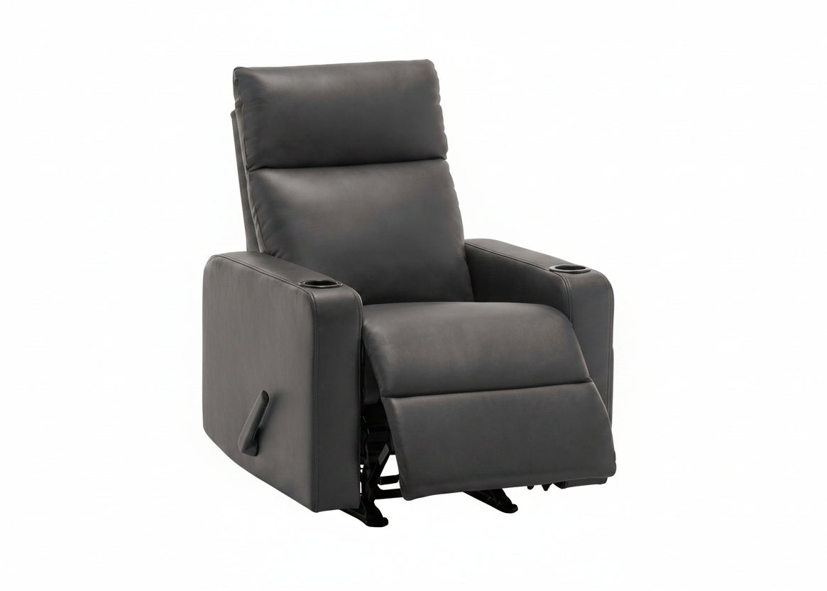 MN-748M11070    Reclining Chair, Small, Upholstered, Manual Rocker, Grey Leather-look, Contemporary, Modern