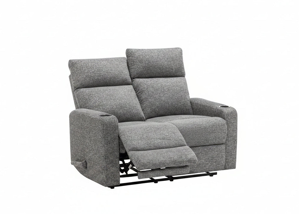 MN-758M12019    Reclining Love Seat, 50" Wide, 2 Seater, Upholstered, Small, Dark Grey Fabric, Contemporary