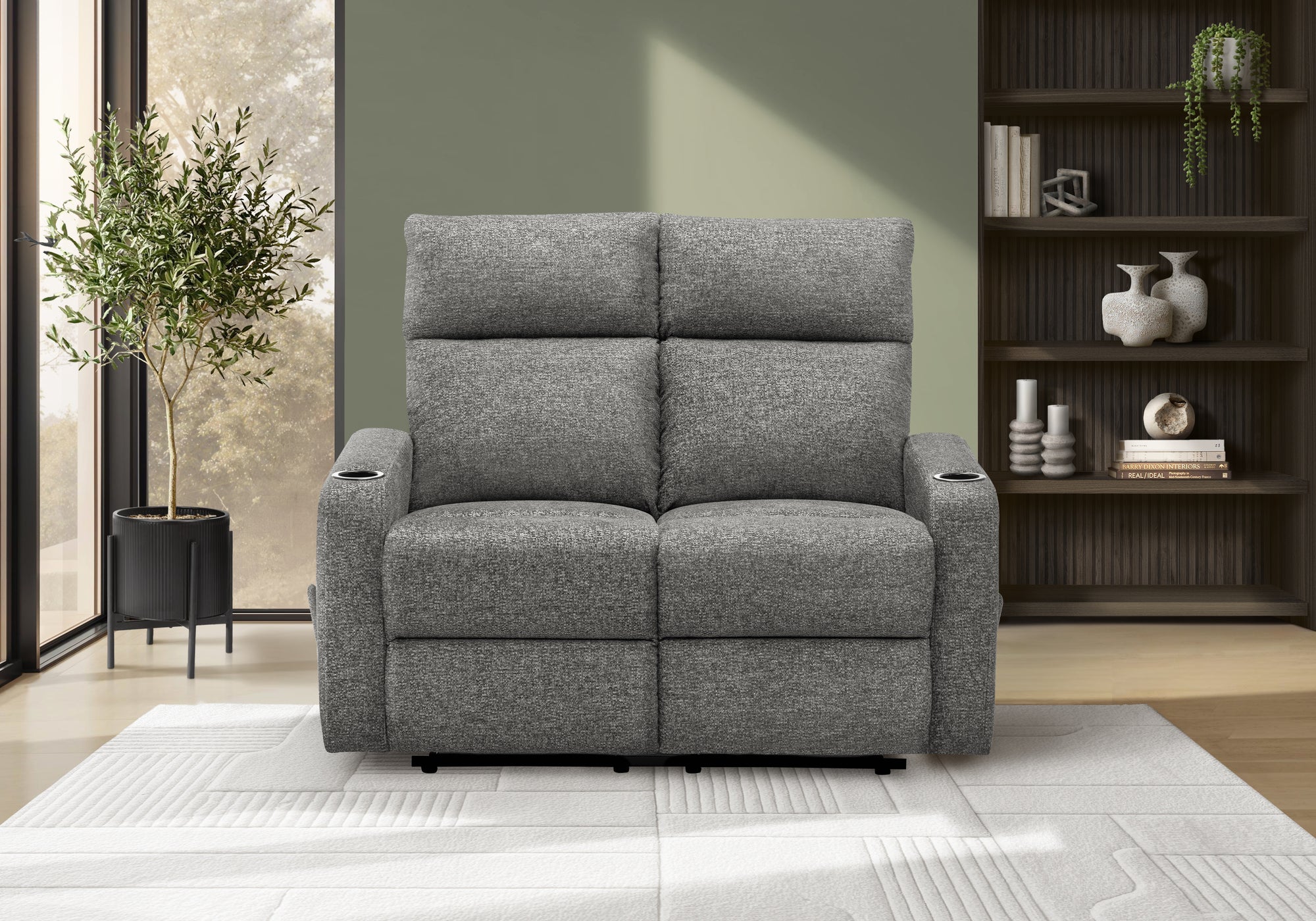 MN-758M12019    Reclining Love Seat, 50" Wide, 2 Seater, Upholstered, Small, Dark Grey Fabric, Contemporary