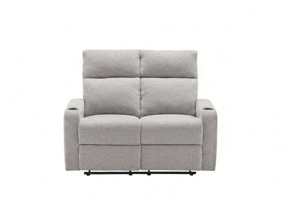 MN-768M12031    Reclining Love Seat, 50" Wide, 2 Seater, Upholstered, Small, Light Grey Fabric, Contemporary