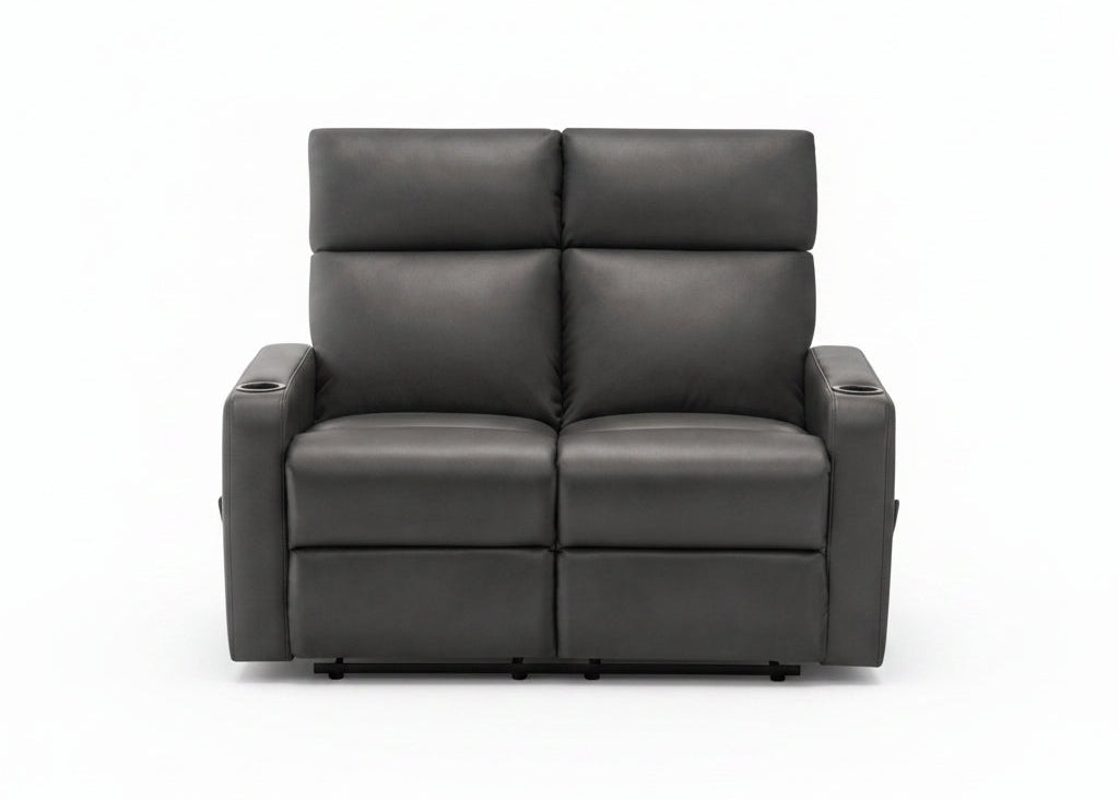 MN-778M12070    Reclining Love Seat, 50" Wide, 2 Seater, Upholstered, Small, Manual Recliner, Grey Leather-look, Contemporary, Modern