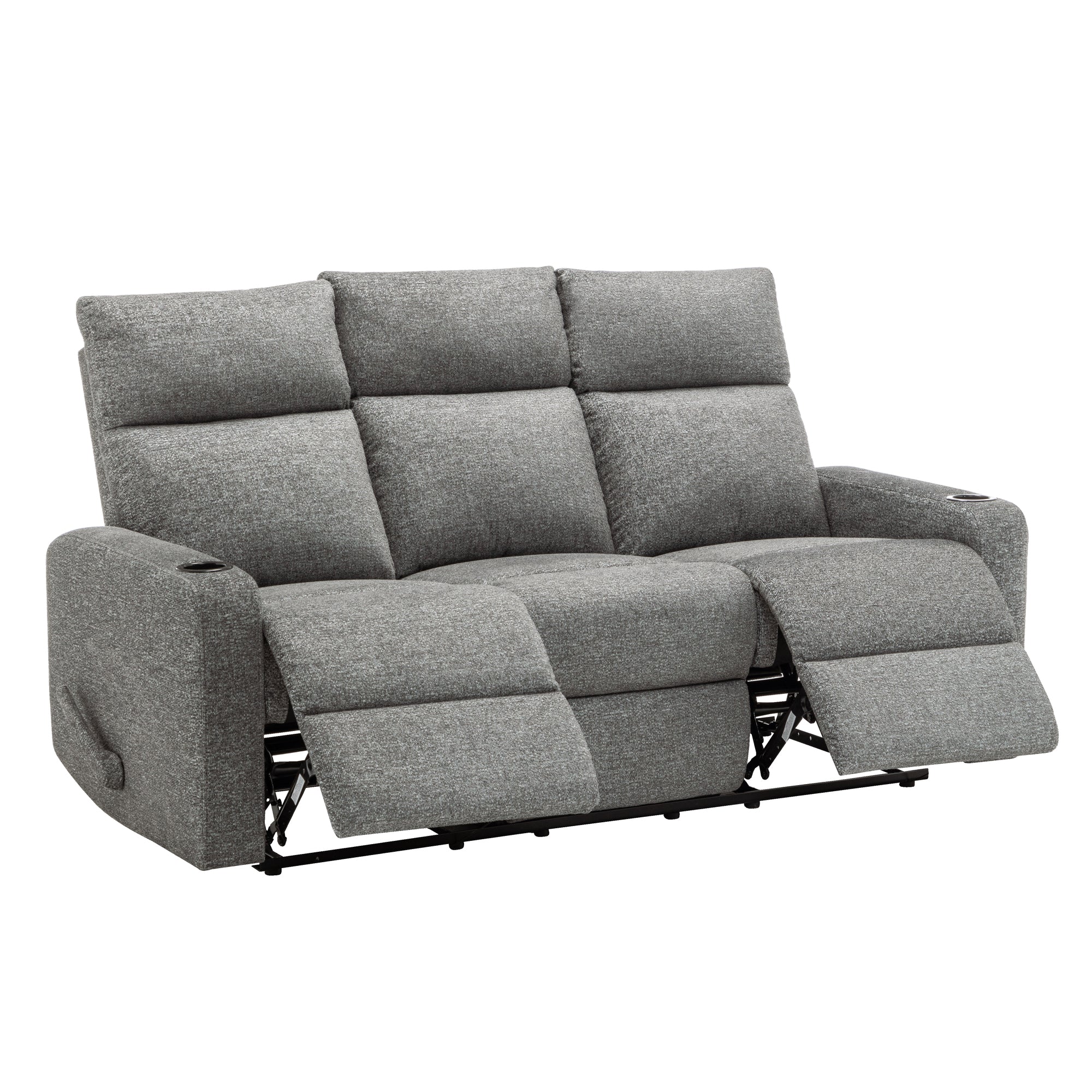 MN-788M13019    Reclining Sofa, 70" Wide, 3 Seater, Small, Manual Recliner, Dark Grey Fabric, Contemporary