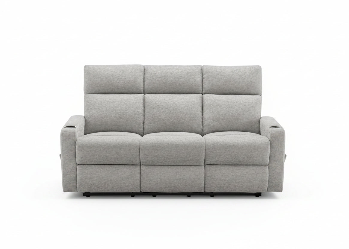 MN-798M13031    Reclining Sofa, 70" Wide, 3 Seater, Small, Manual Recliner, Light Grey Fabric, Contemporary