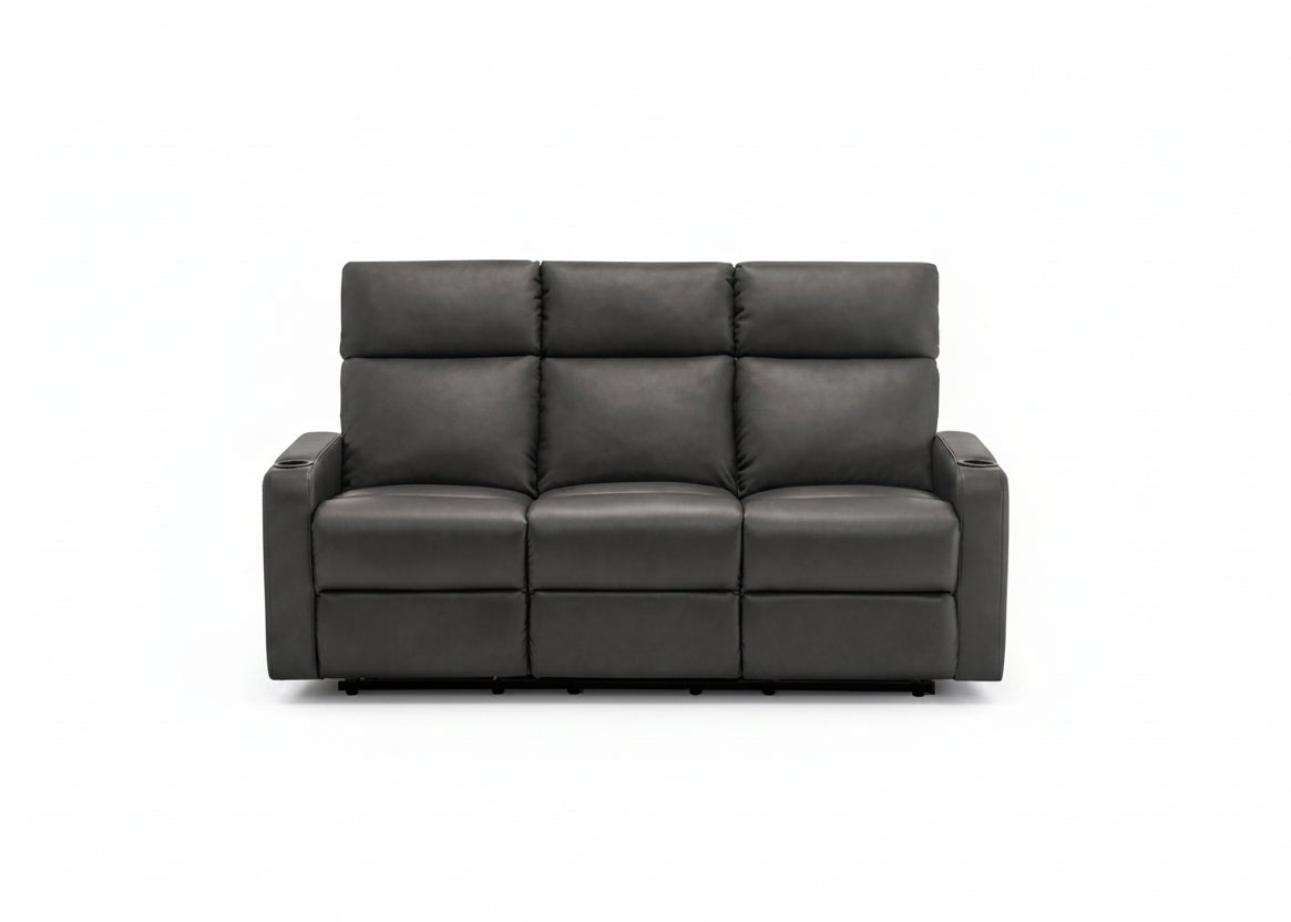 MN-808M13070    Reclining Sofa, 70" Wide, 3 Seater, Small, Manual Recliner, Grey Leather-look, Contemporary, Modern