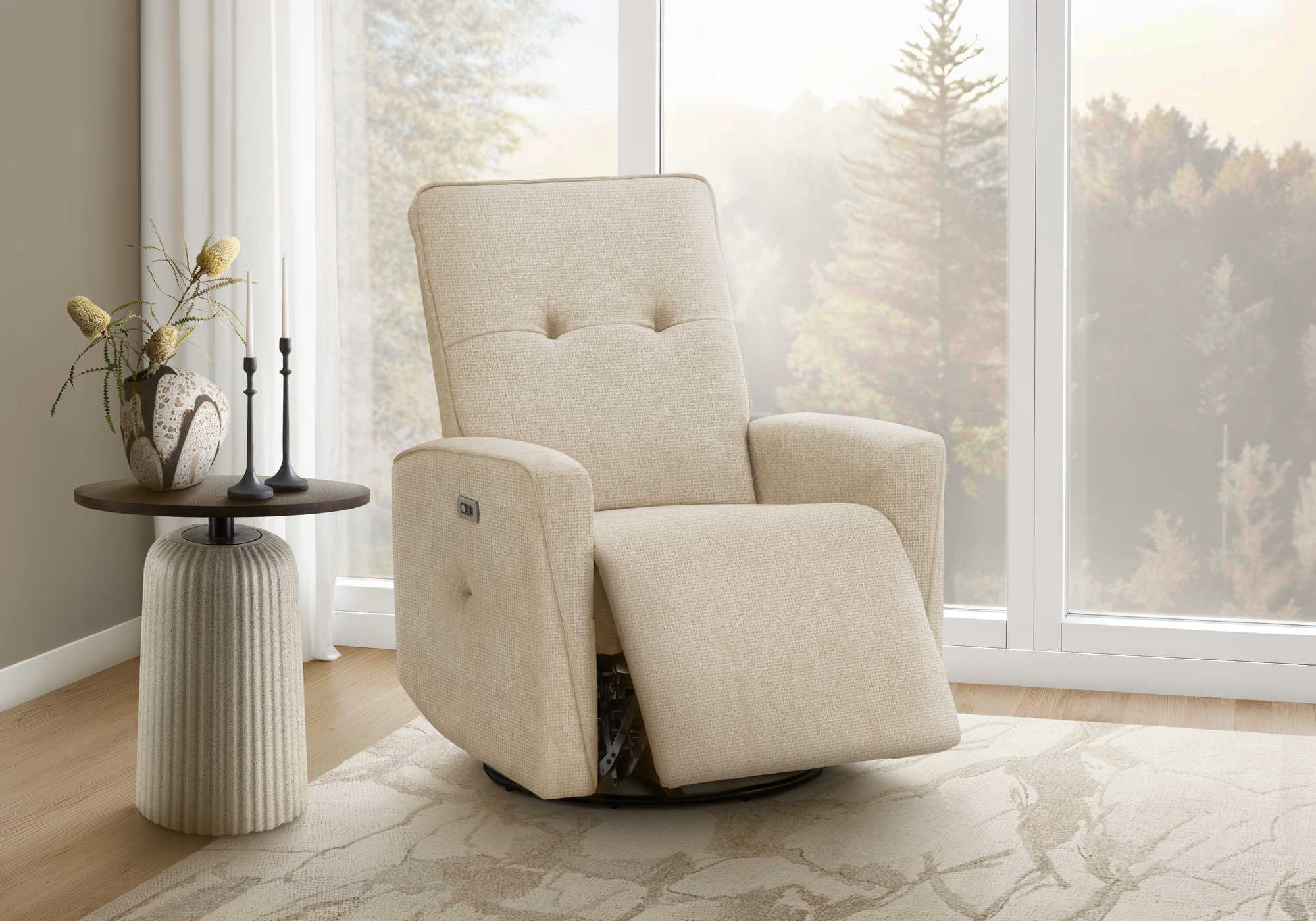 MN-818P11106    Reclining Chair, Swivel, Glider, Upholstered, Usb Ports Included, Small, Beige Fabric, Contemporary, Modern