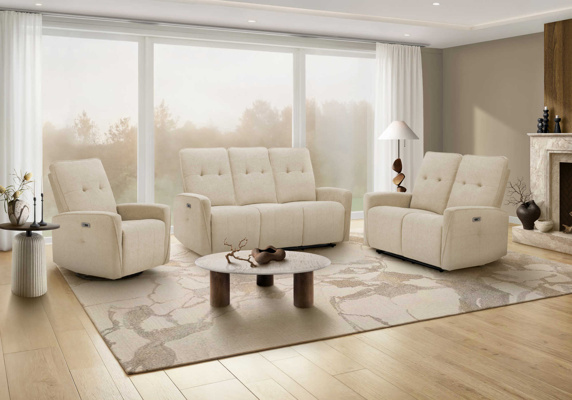 MN-818P11106    Reclining Chair, Swivel, Glider, Upholstered, Usb Ports Included, Small, Beige Fabric, Contemporary, Modern