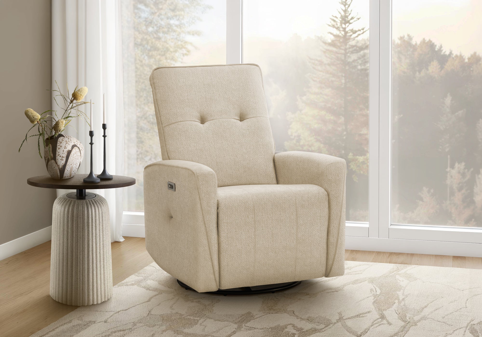 MN-818P11106    Reclining Chair, Swivel, Glider, Upholstered, Usb Ports Included, Small, Beige Fabric, Contemporary, Modern