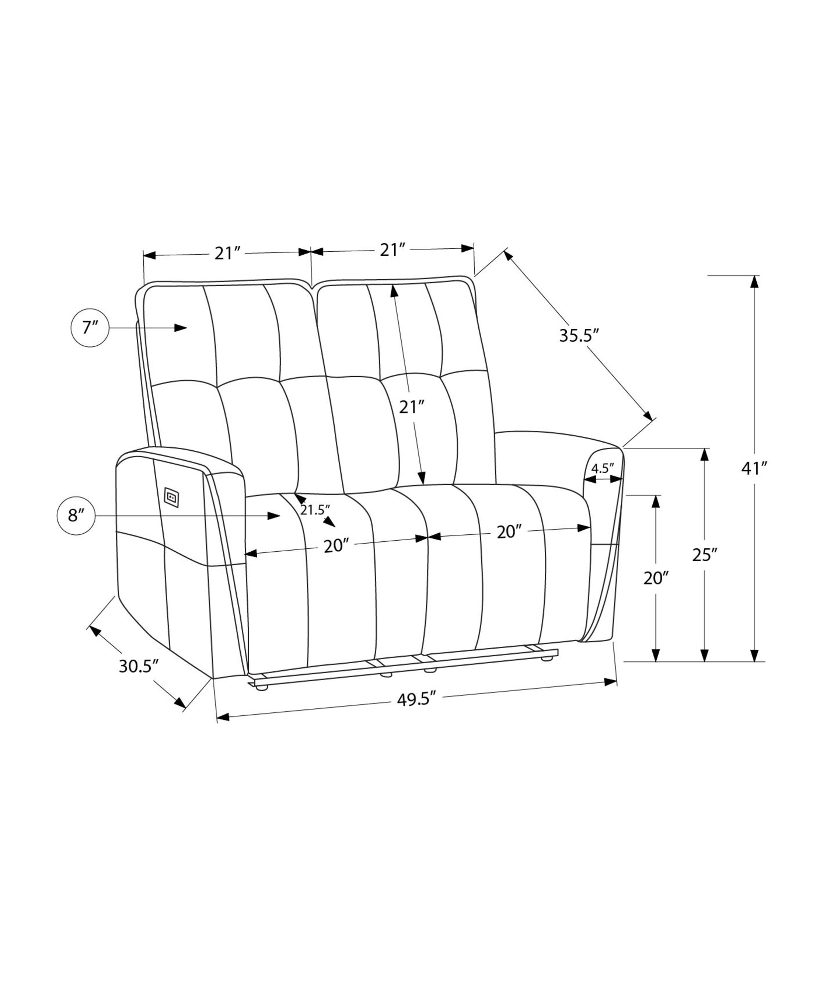 MN-848P12451    Reclining Love Seat, Power Recliner, 2 Seater, 50" Wide, Small, Light Grey Fabric, Contemporary