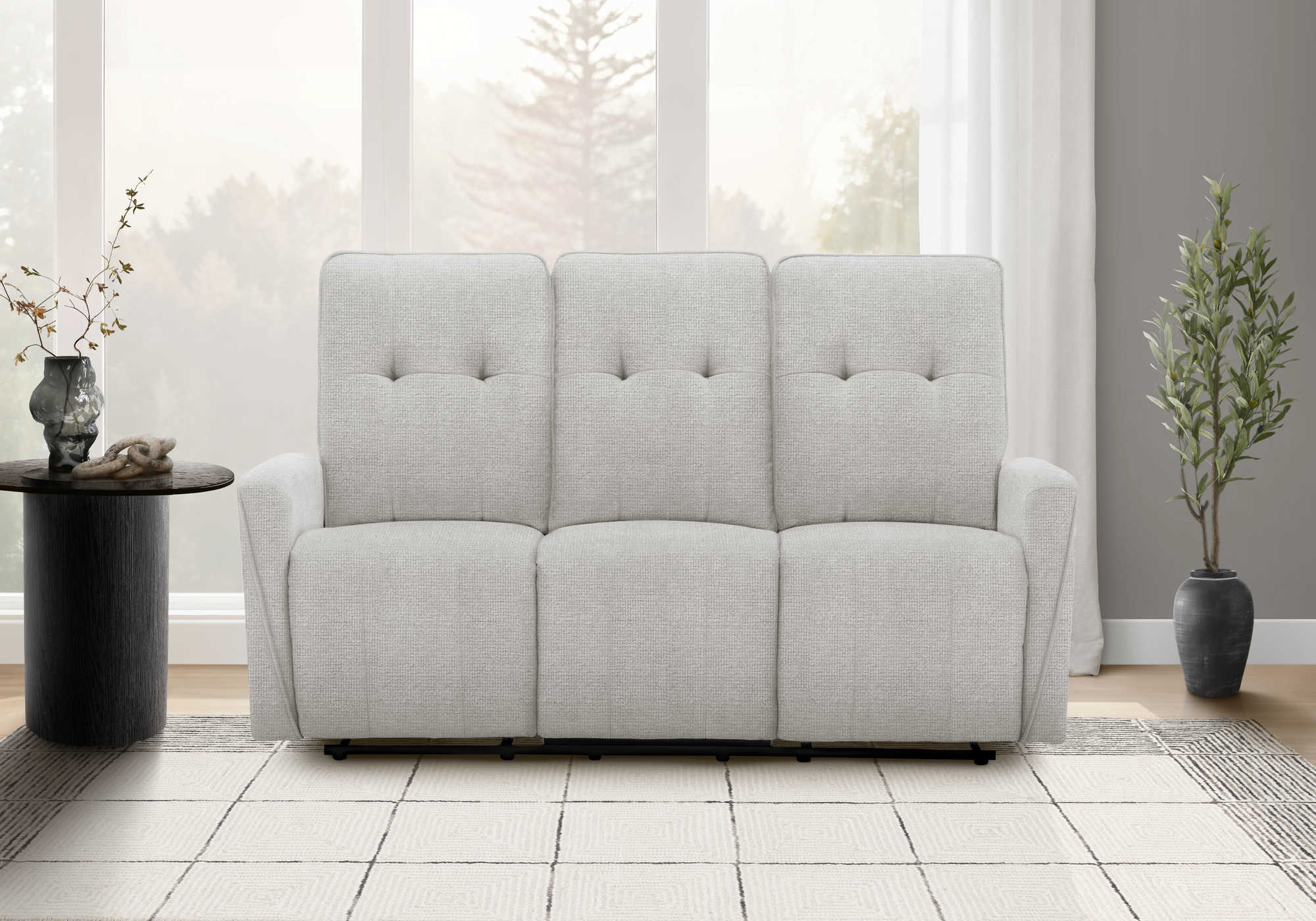 MN-868P13451    Reclining Sofa, Power Recliner, 70" Wide, 3 Seater, Usb Port Included, Small, Light Grey Fabric, Contemporary