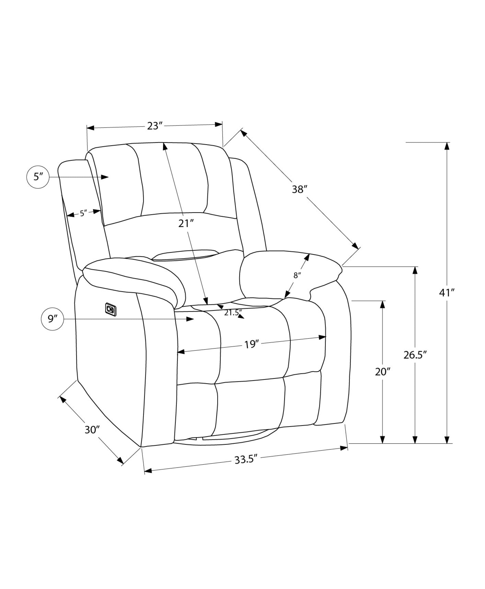 MN-L878P21406    Reclining Chair, Usb Ports Included, Large, Upholstered, Beige Fabric, Transitional
