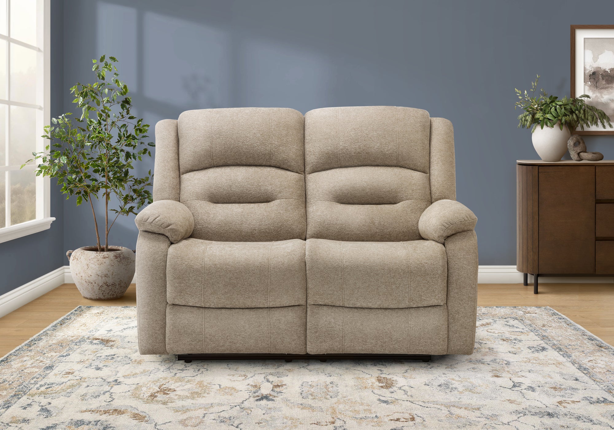 MN-L908P22406    Reclining Love Seat, Power Recliner, 2 Seater, 50" Wide, Small, Usb Port Included, Upholstered, Beige Fabric, Transitional