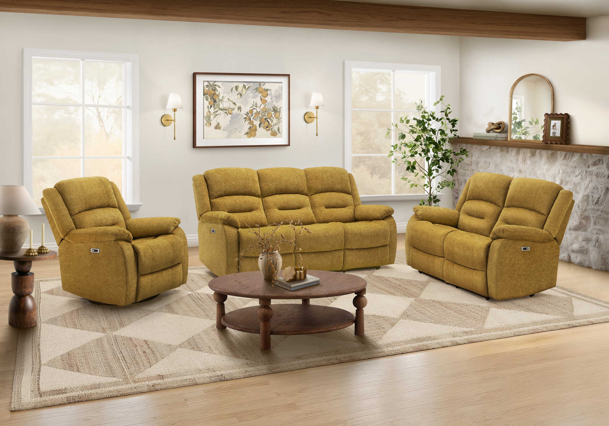 MN-C948P23408    Reclining Sofa, 3 Seater, 70" Wide, Power Recliner, Small, Usb Port Included, Transitional