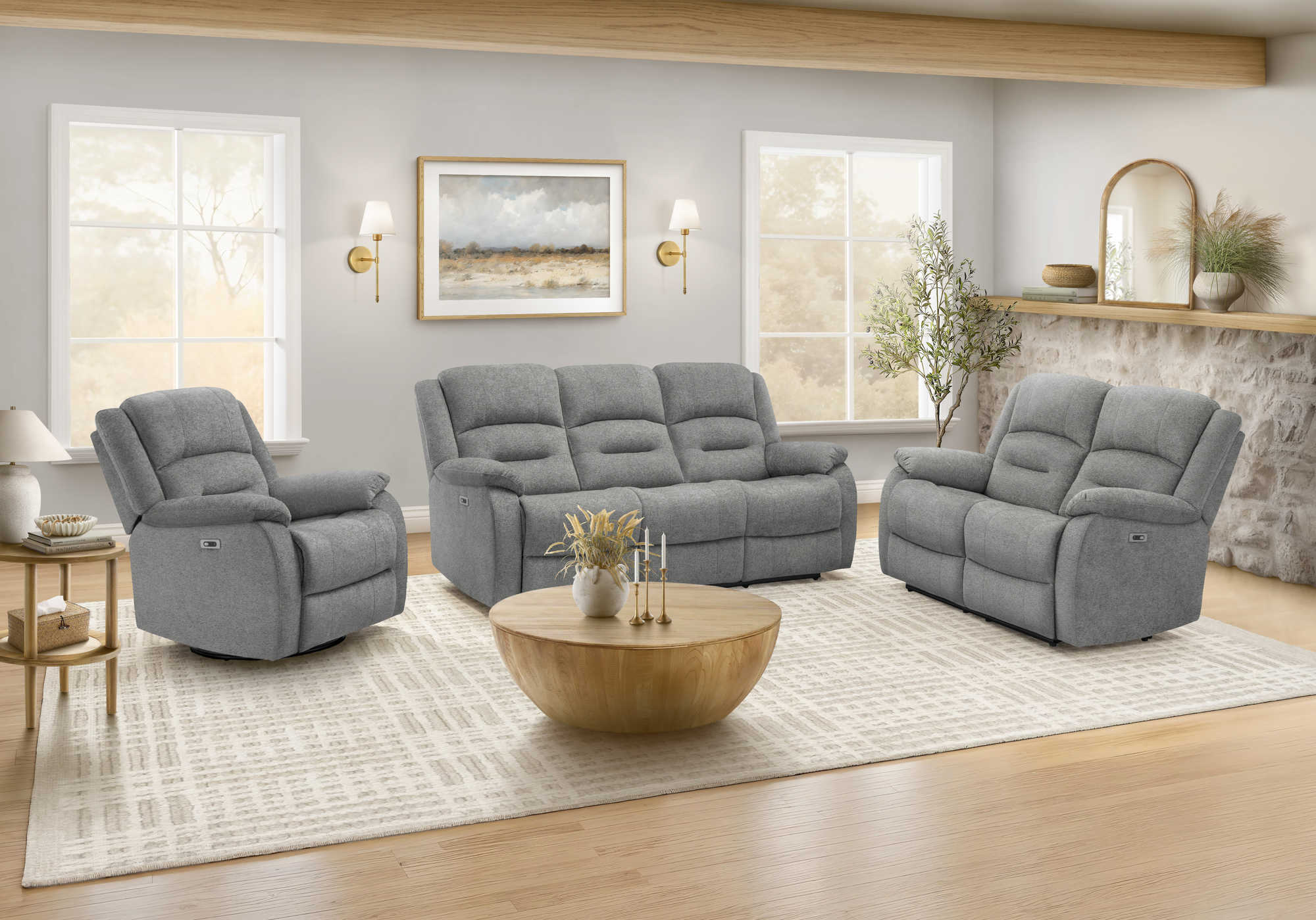 MN-C948P23418    Reclining Sofa, 3 Seater, 70" Wide, Power Recliner, Small, Usb Port Included, Transitional