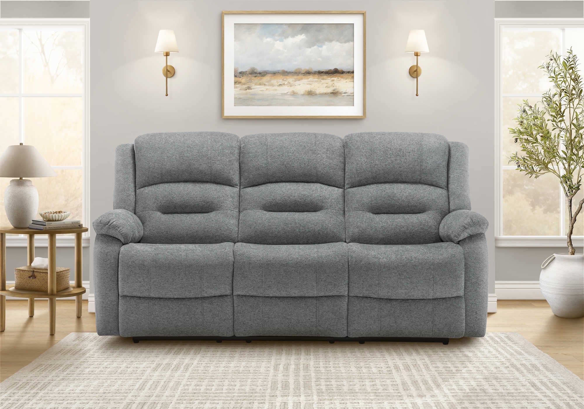 MN-C948P23418    Reclining Sofa, 3 Seater, 70" Wide, Power Recliner, Small, Usb Port Included, Transitional