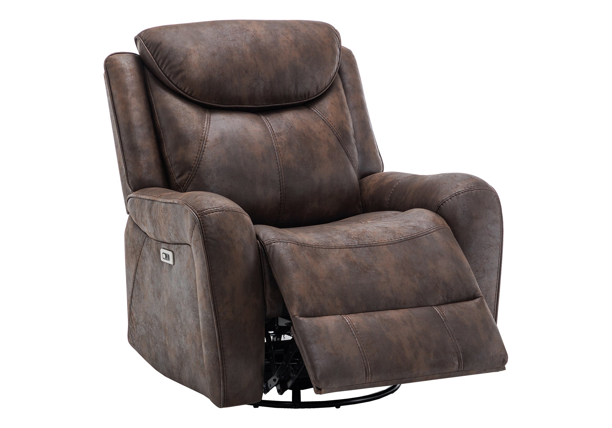 MN-C948P31061    Reclining Chair, Power Recliner, 37" Wide, Glider, Swivel, Faux Leather, Usb Ports Included, Brown Leather-look, Transitional