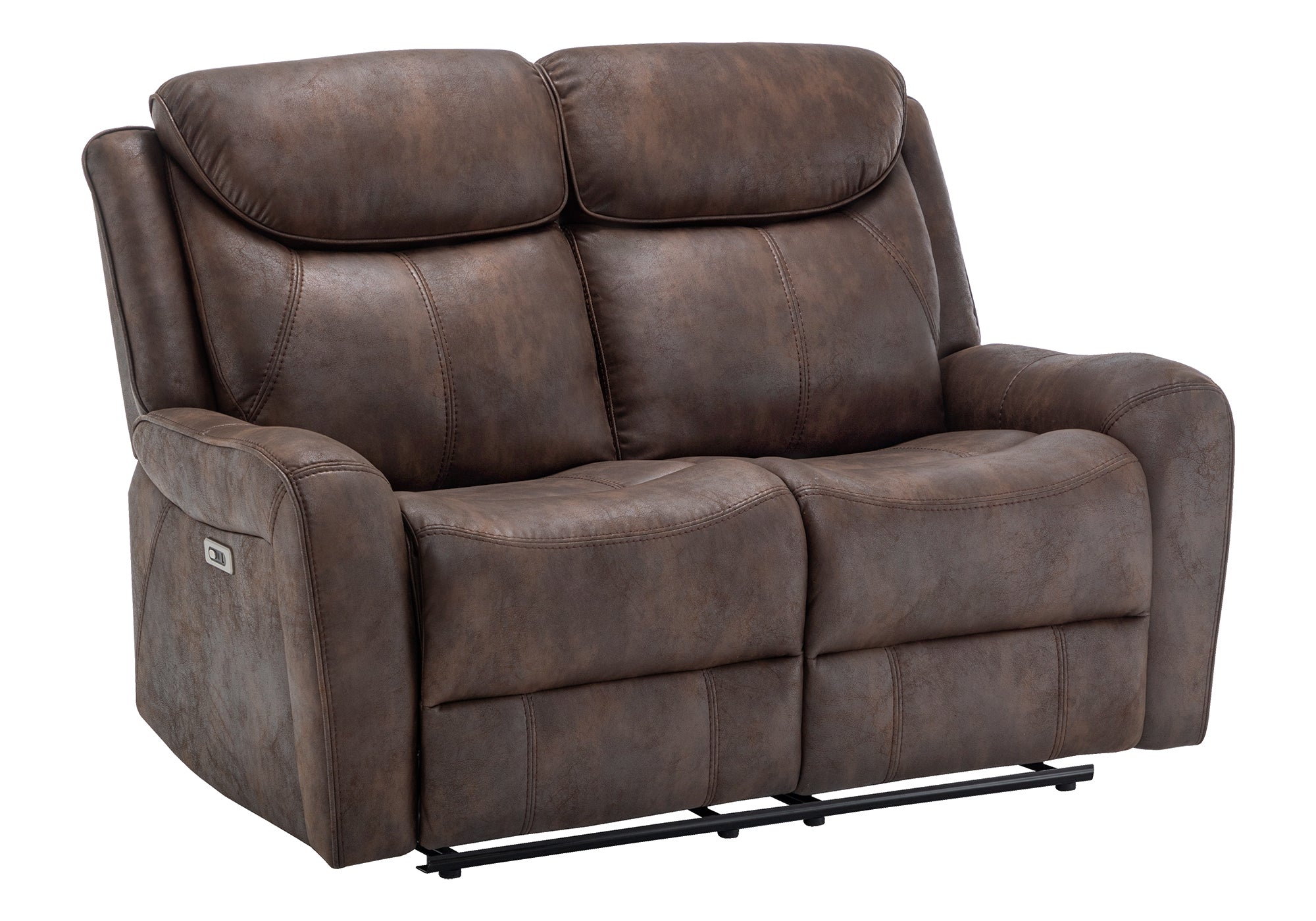 MN-978P32061    Reclining Love Seat, Power Recliner, 2 Seater, 60" Wide, Large, Upholstered, Usb Port Included, Brown Leather-look, Transitional