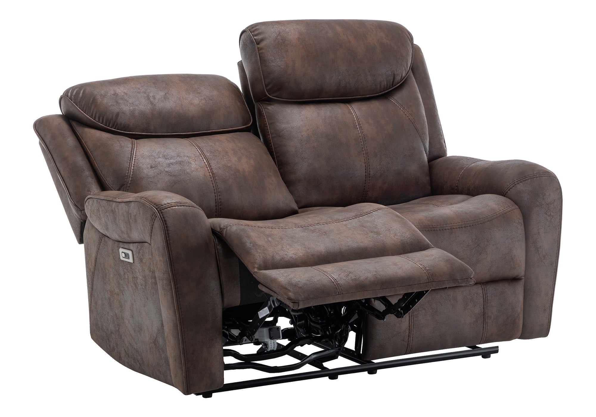 MN-978P32061    Reclining Love Seat, Power Recliner, 2 Seater, 60" Wide, Large, Upholstered, Usb Port Included, Brown Leather-look, Transitional
