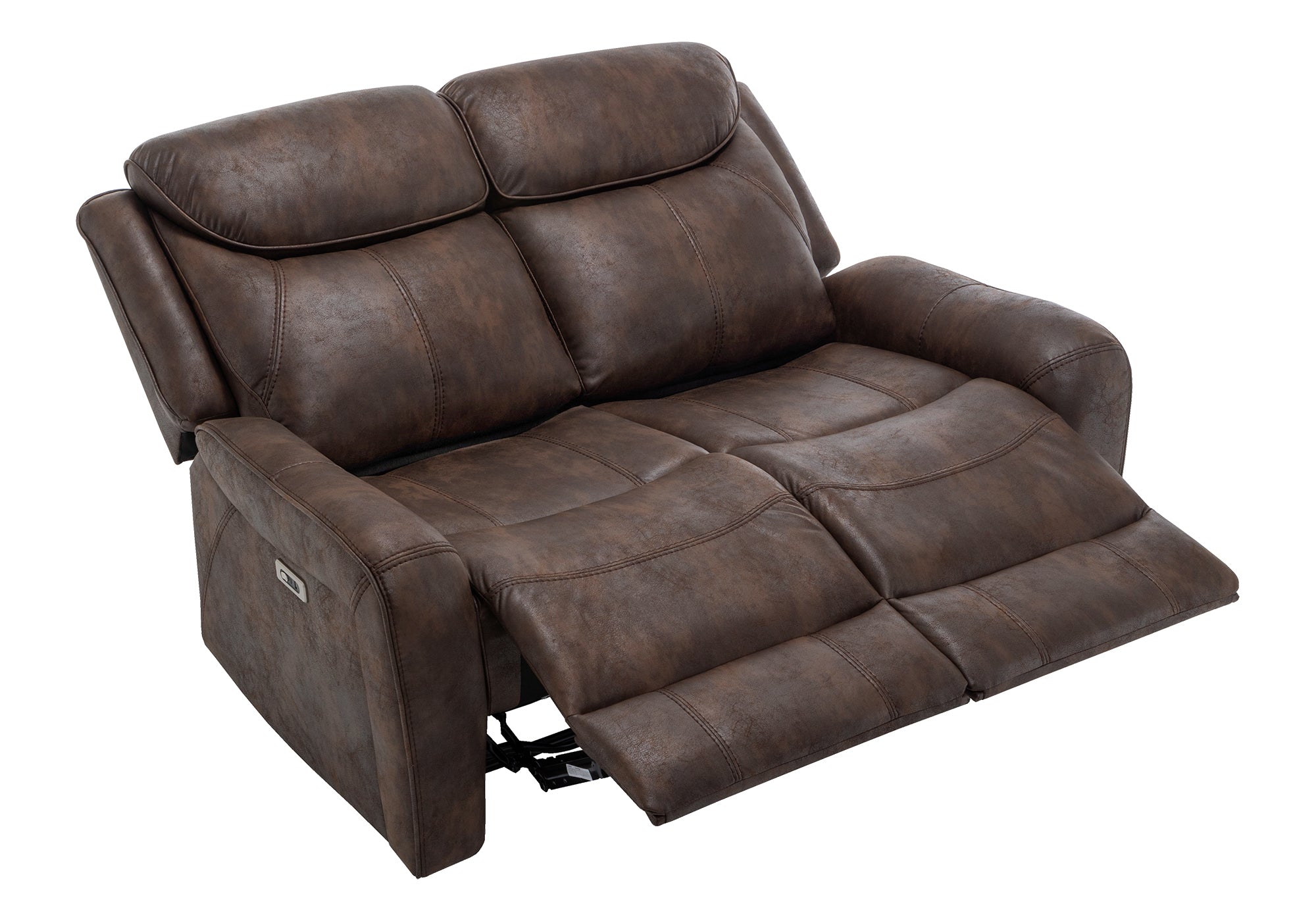 MN-978P32061    Reclining Love Seat, Power Recliner, 2 Seater, 60" Wide, Large, Upholstered, Usb Port Included, Brown Leather-look, Transitional