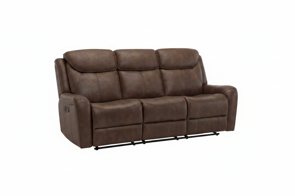 MN-988P33061    Reclining Sofa, Power Recliner, 3 Seater, 83" Wide, Usb Port Included, Faux Leather, Brown Leather-look, Transitional