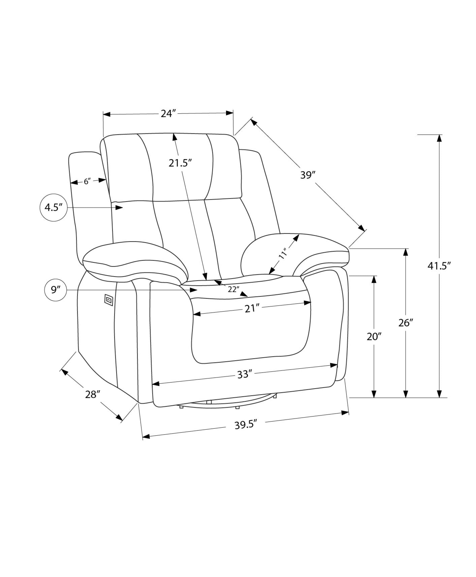 MN-998P41102    Reclining Chair, 39" Wide, Power Recliner, Glider, Swivel, Oversized, Upholstered, Usb Ports Included, Beige Fabric, Transitional