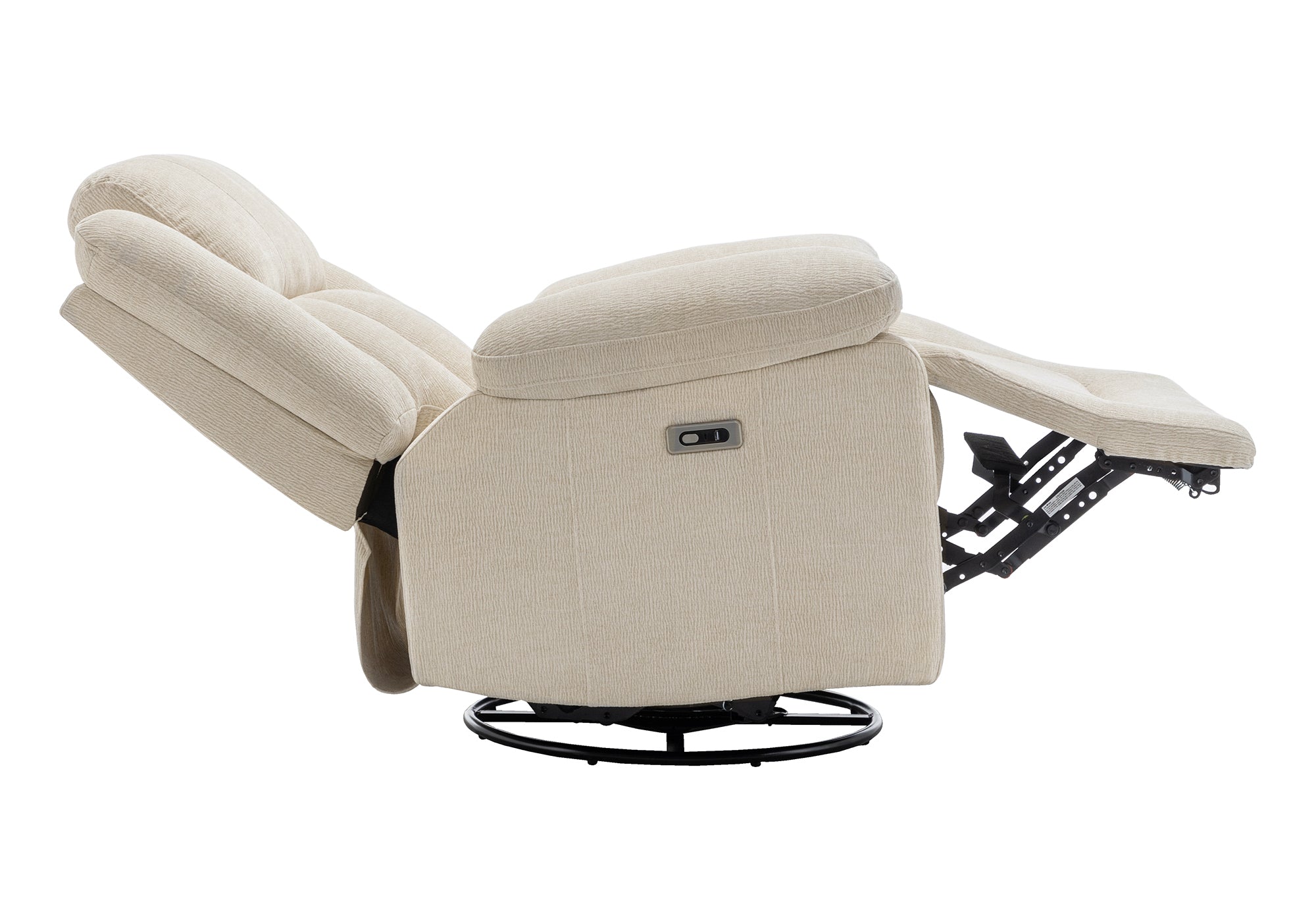 MN-998P41102    Reclining Chair, 39" Wide, Power Recliner, Glider, Swivel, Oversized, Upholstered, Usb Ports Included, Beige Fabric, Transitional
