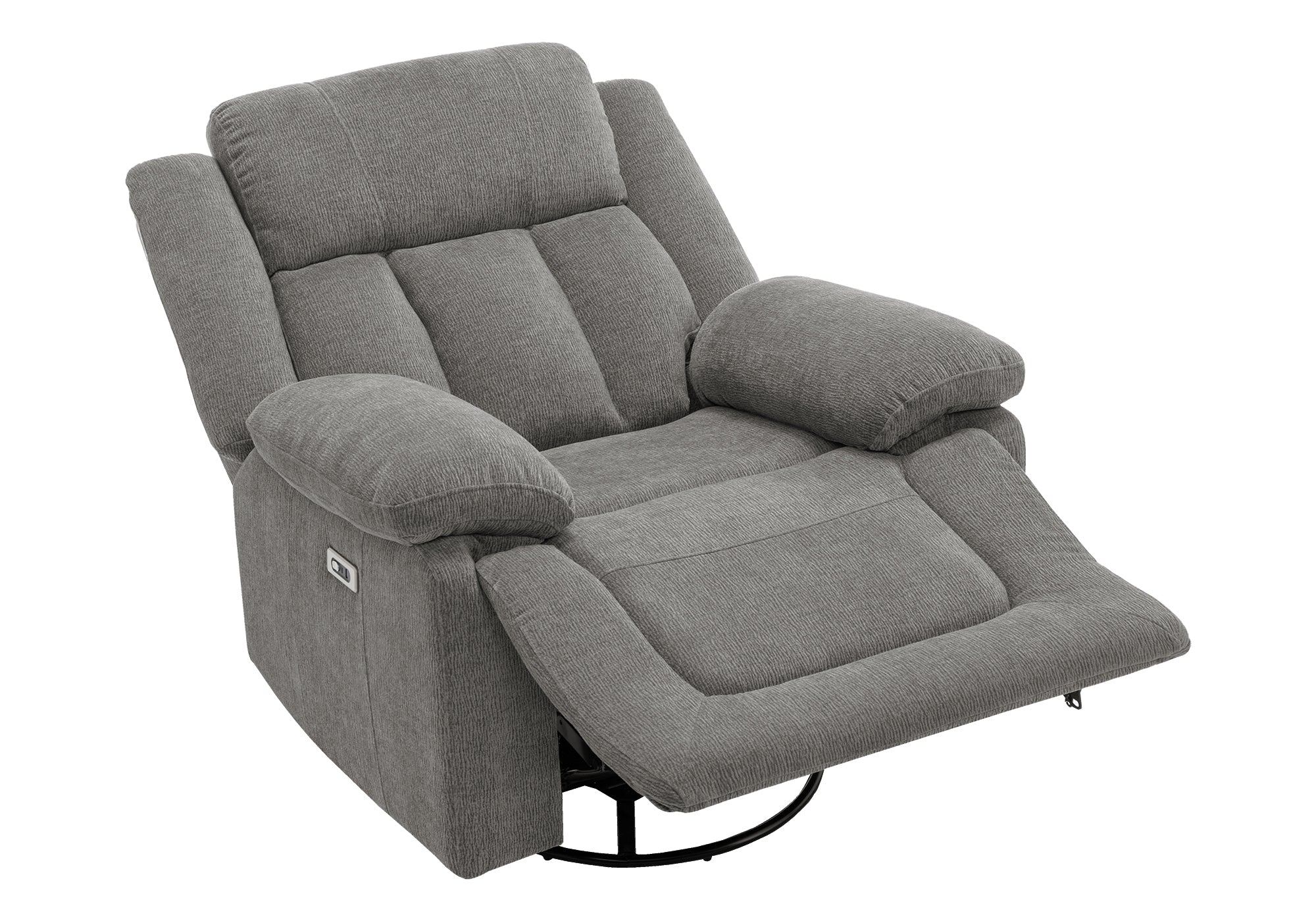 MN-108P41453    Reclining Chair, 39" Wide, Power Recliner, Glider, Swivel, Oversized, Upholstered, Usb Ports Included, Light Grey Fabric, Transitional