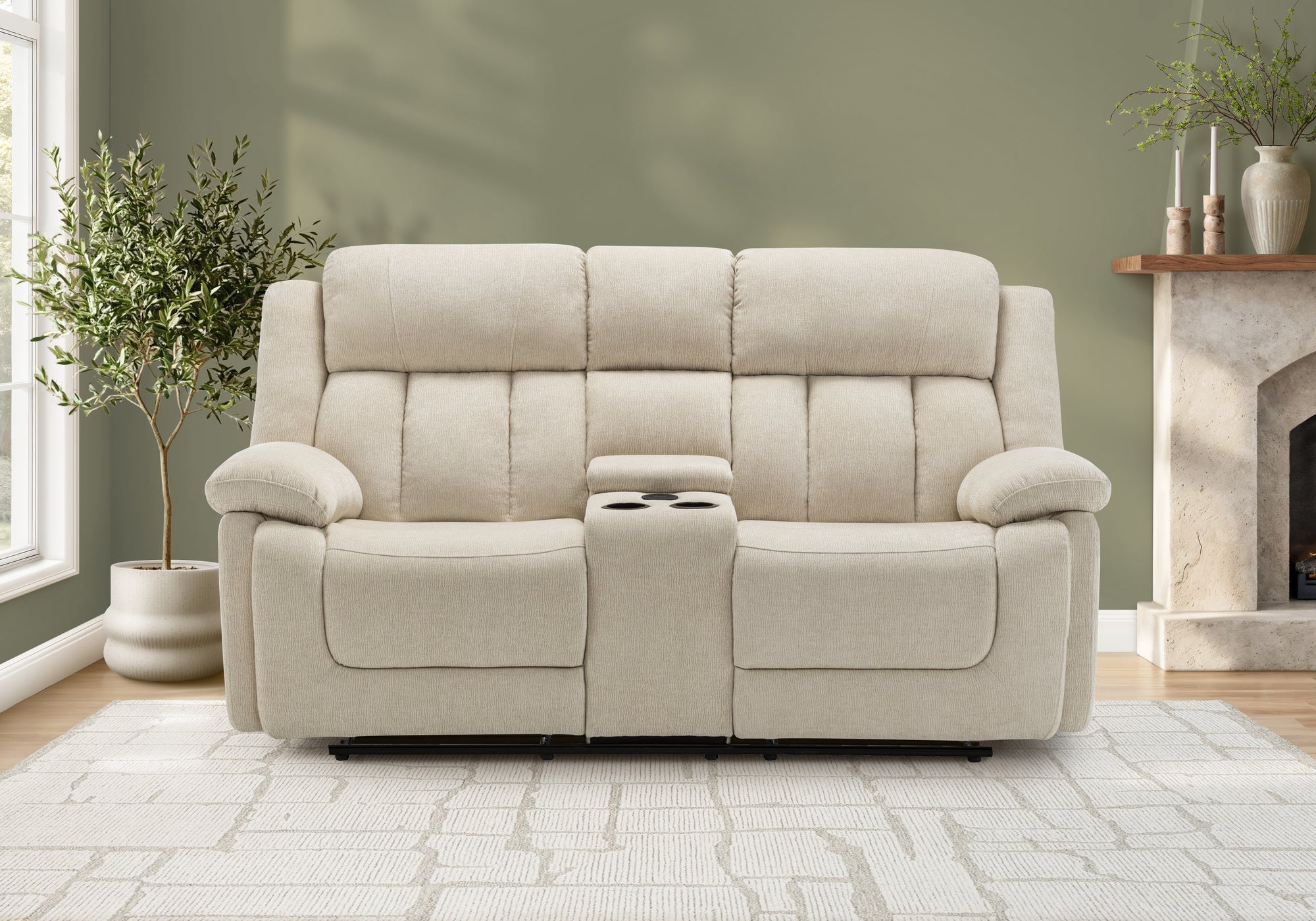 MN-118P42102    Reclining Love Seat, Power Recliner, 2 Seater, 63" Wide, Upholstered, Beige Fabric, Transitional