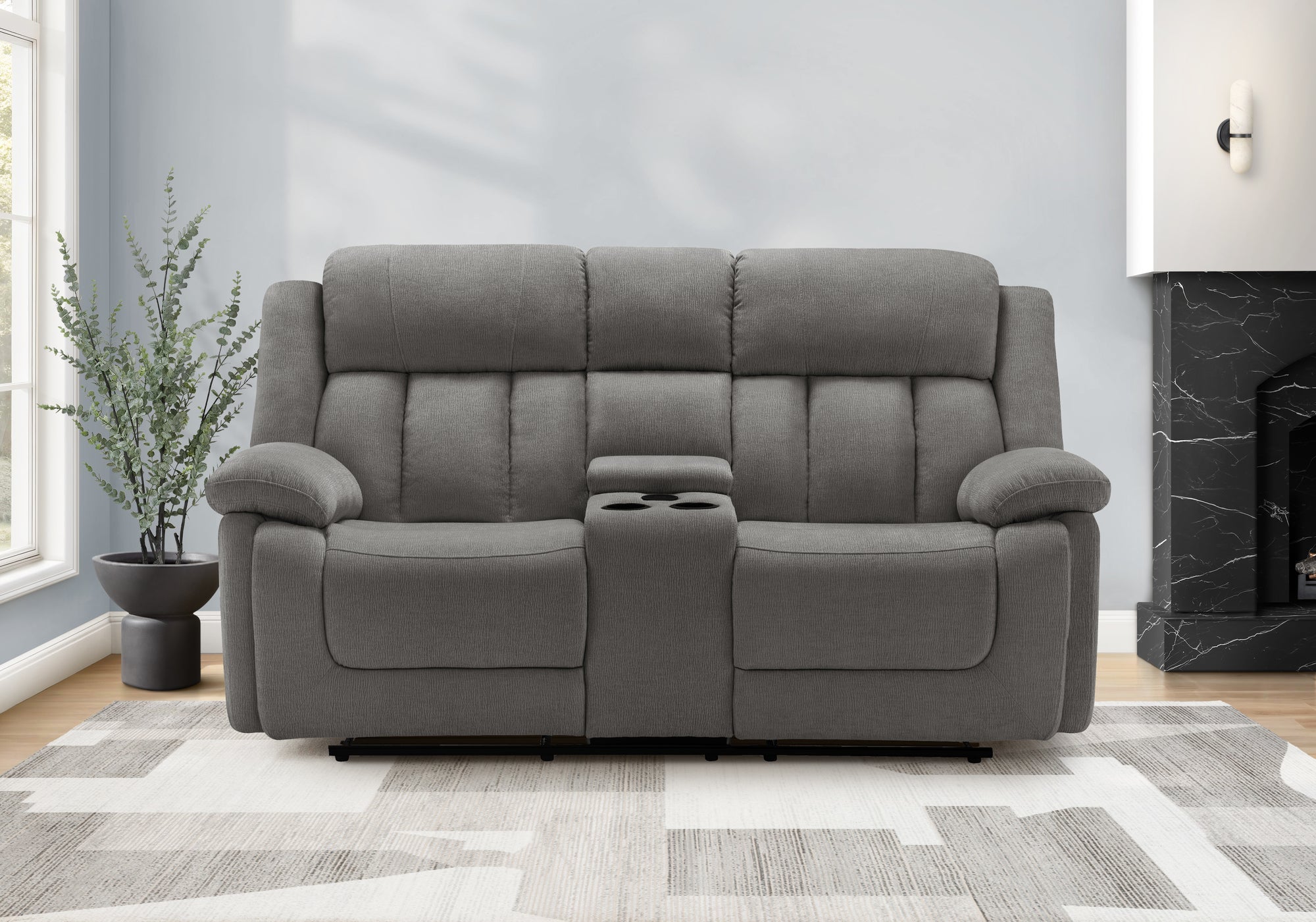 MN-128P42453    Reclining Love Seat, Power Recliner, 2 Seater, 63" Wide, Upholstered, Light Grey Fabric, Transitional