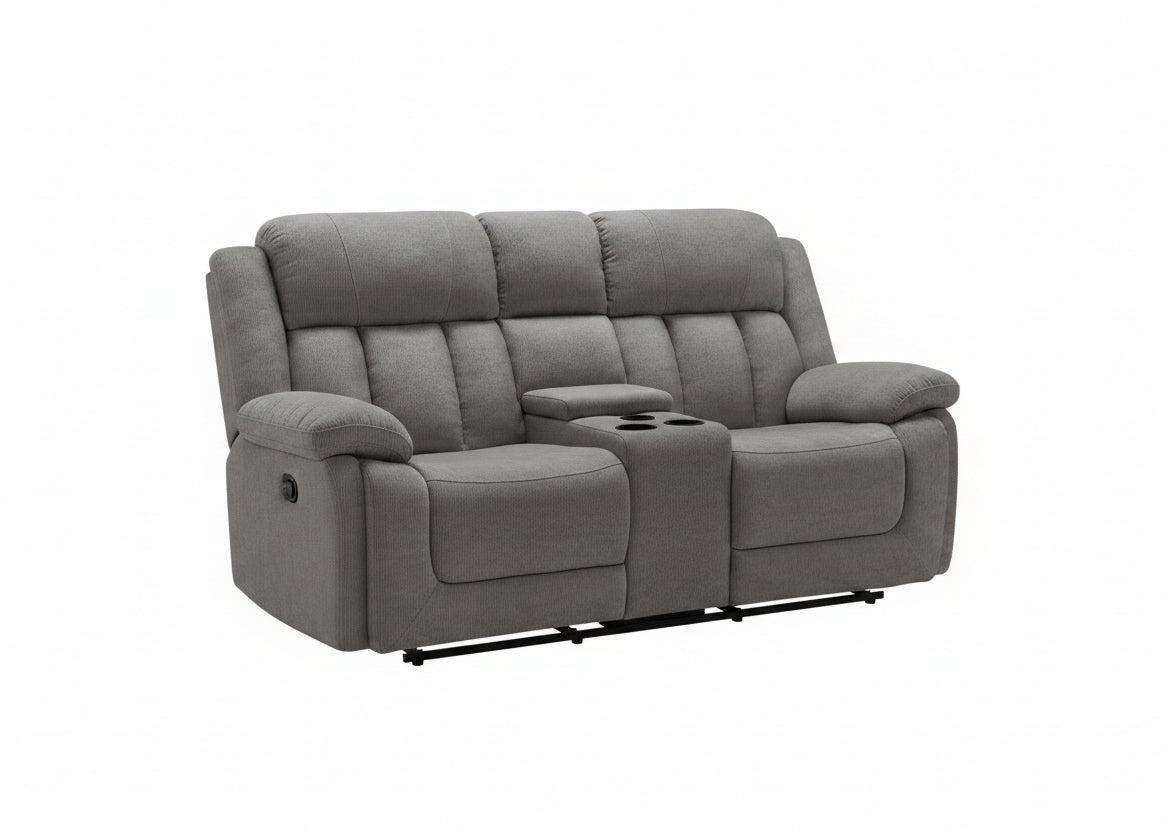 MN-128P42453    Reclining Love Seat, Power Recliner, 2 Seater, 63" Wide, Upholstered, Light Grey Fabric, Transitional