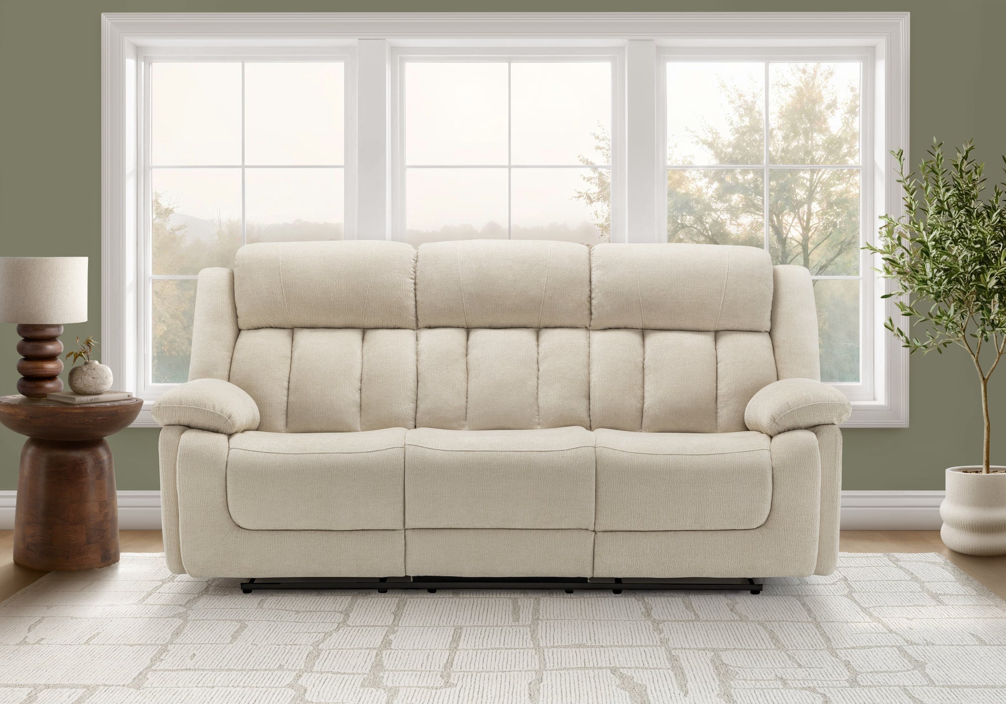 MN-Y138P43102    Reclining Sofa, Power Recliner, 86" Wide, 3 Seater, Upholstered, Usb Port Included, Beige Fabric, Transitional