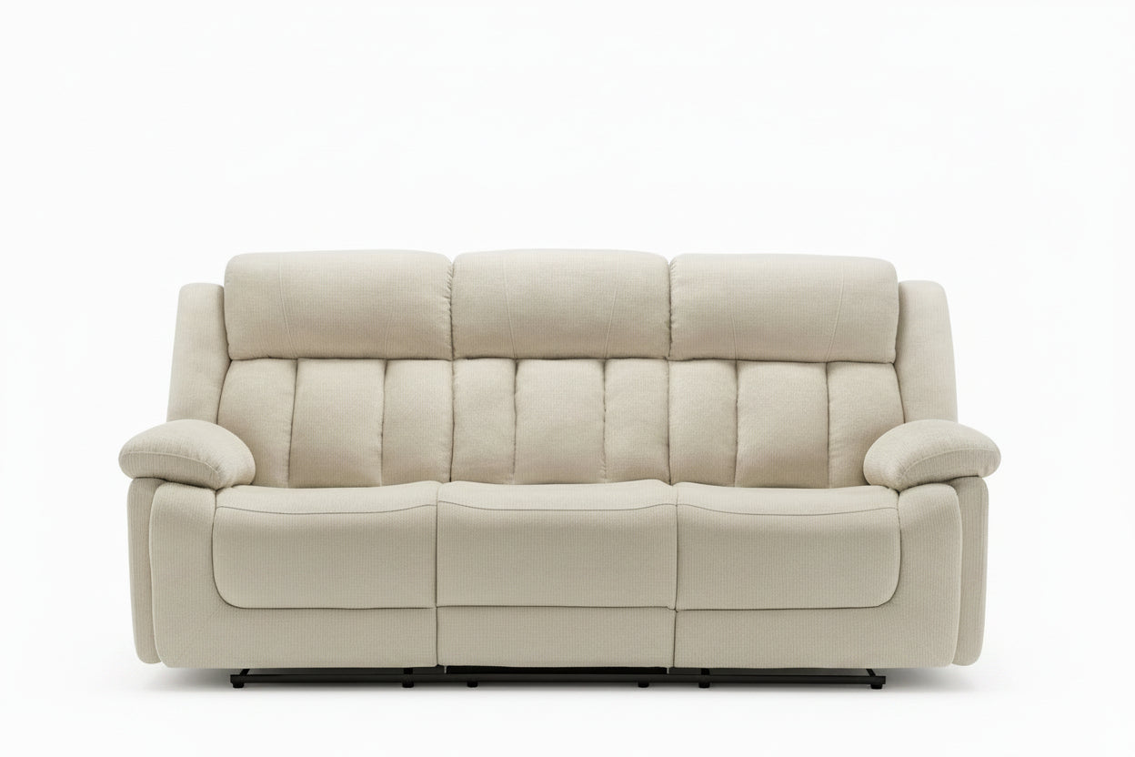 MN-Y138P43102    Reclining Sofa, Power Recliner, 86" Wide, 3 Seater, Upholstered, Usb Port Included, Beige Fabric, Transitional
