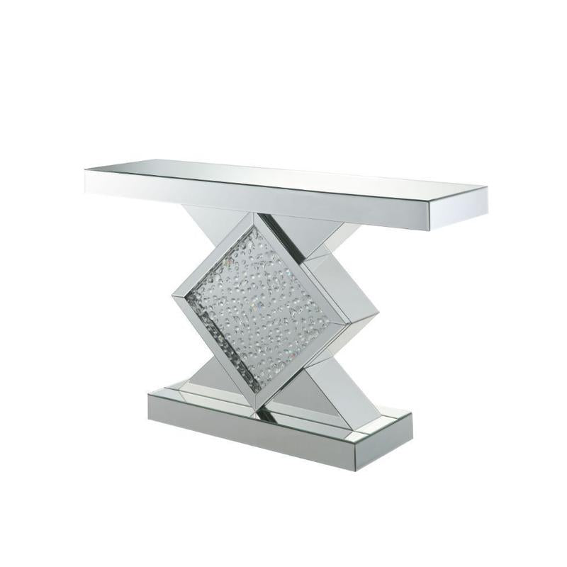 AF-90068 Console Table, 48" Wide, Mirrored Finish, Led Lighting, Gemstone Inlay