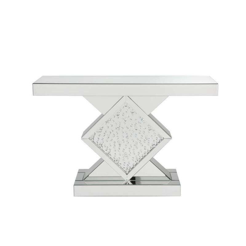 AF-90068 Console Table, 48" Wide, Mirrored Finish, Led Lighting, Gemstone Inlay