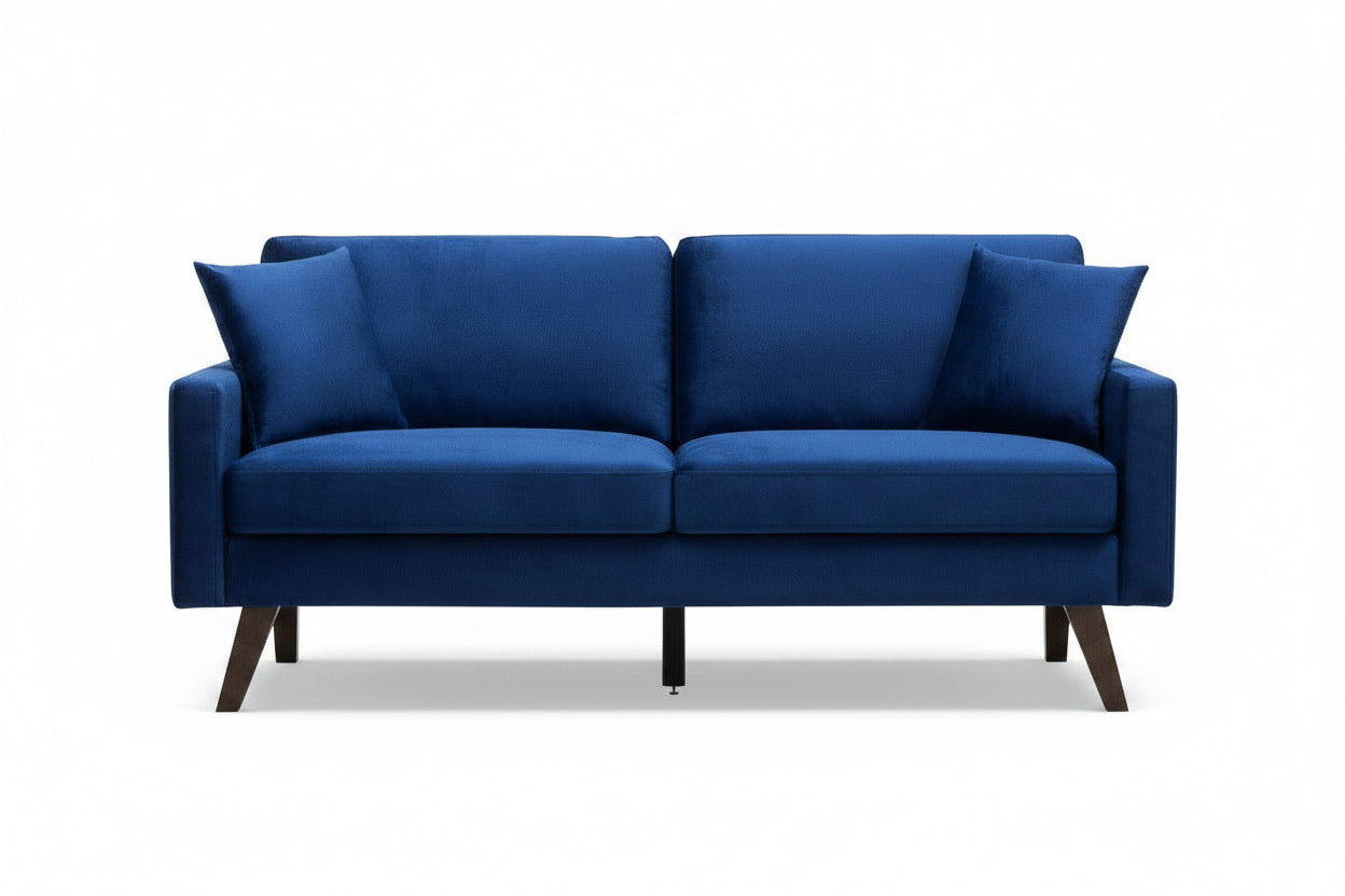MZ-9044V Sofa, Blue, Velvet, Angled Brown Legs