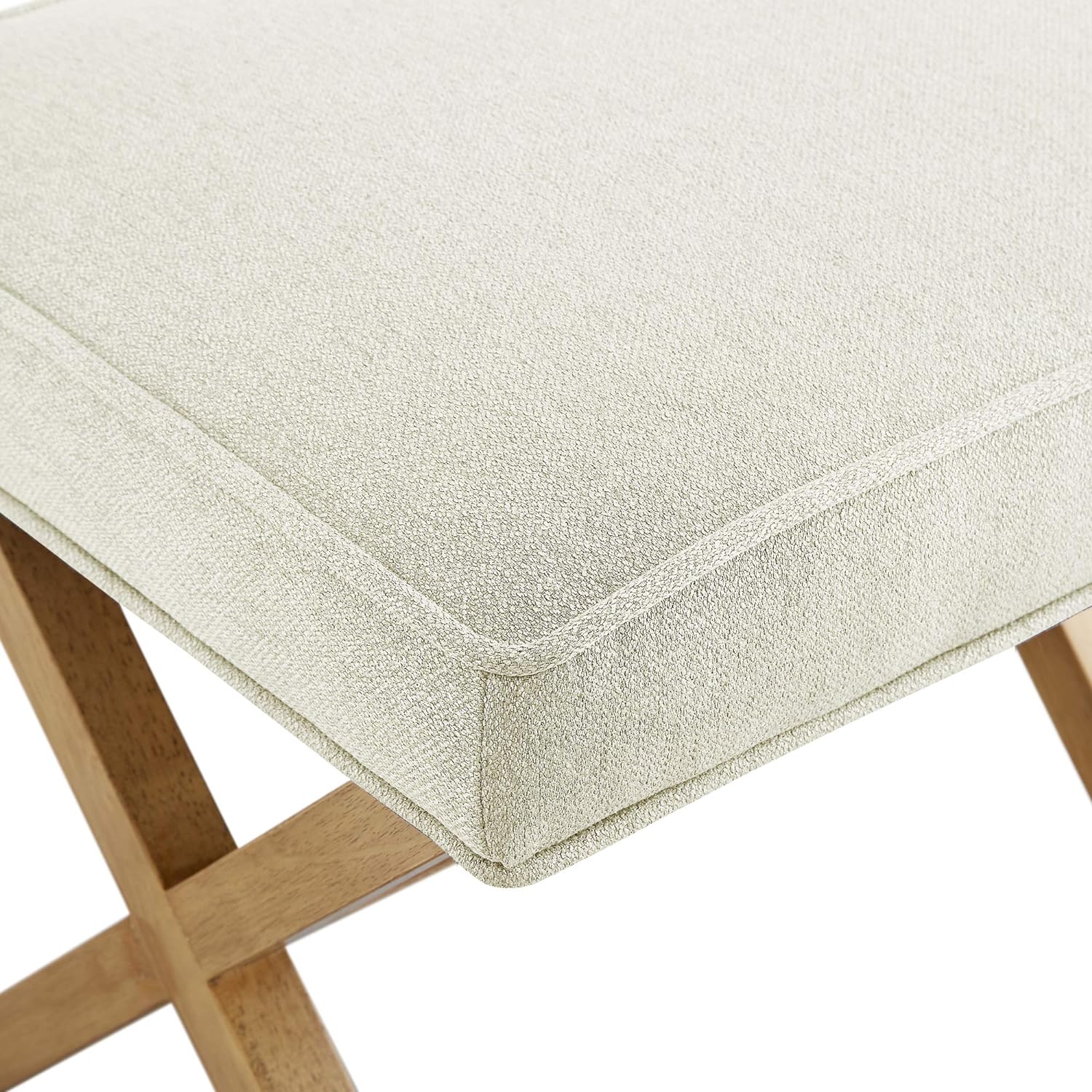 JL Ottoman, Solid Wood X-Frame, Grey,  Fabric Cushion