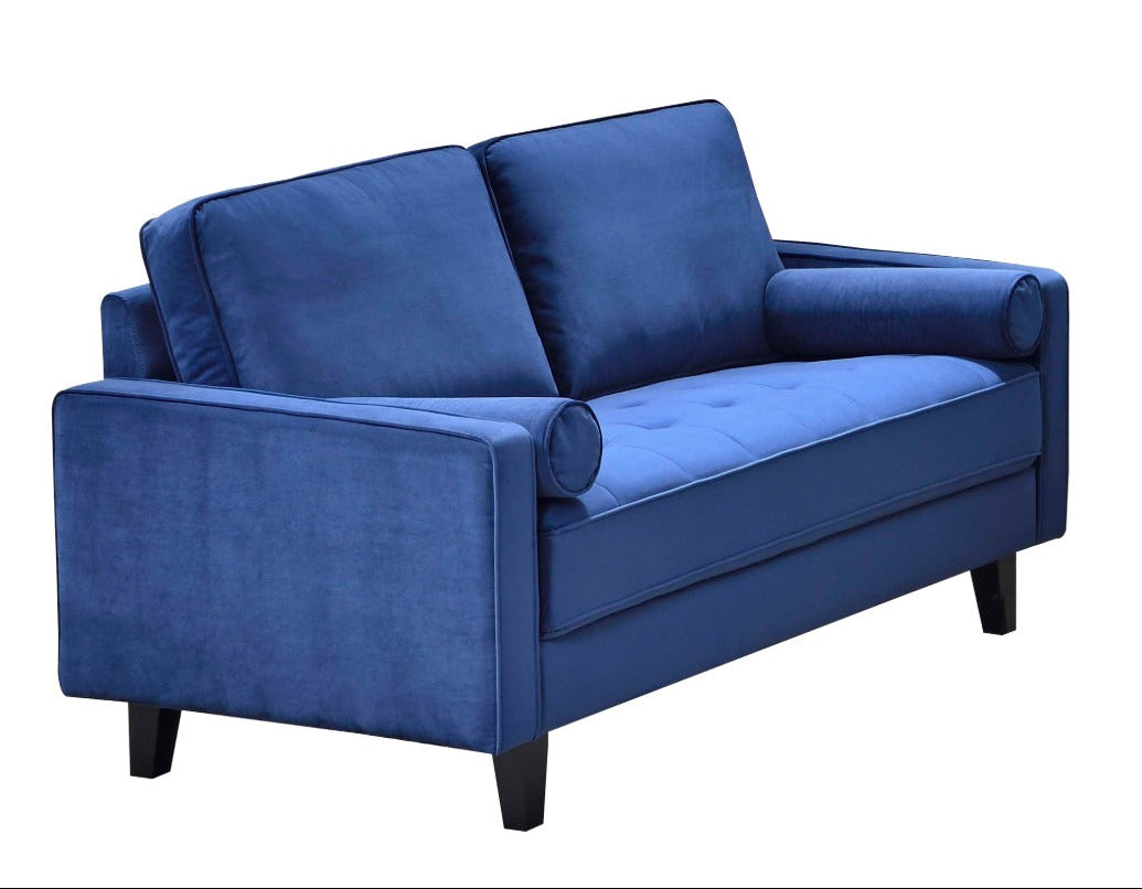MZ-BORDEAUX Love Seat, Blue, Velvet, Black Legs